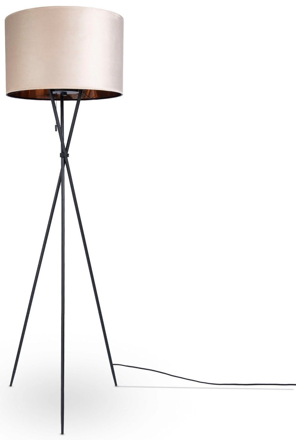 Paco Home Staande lamp Kate uni kleur Woonkamer driepoot vloerlamp velours hoogte 177,5cm filigraan E27