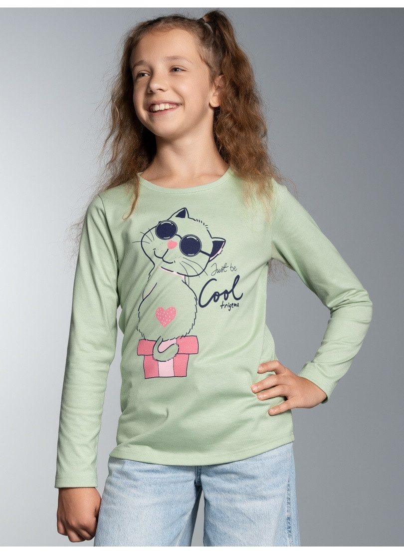 Trigema Pyjama top TRIGEMA Shirt met lange mouwen en kattenmotief (1-delig)