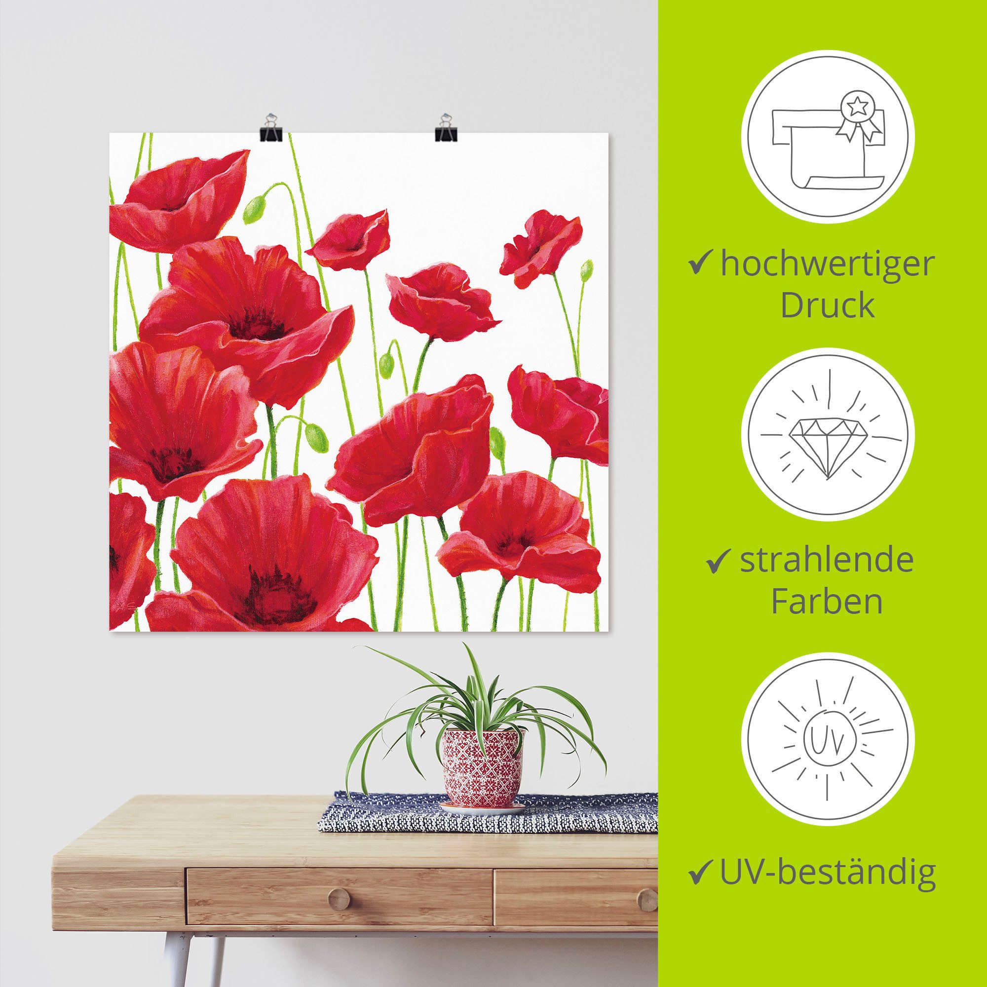 Artland Artprint Rode klaprozen I als artprint van aluminium, artprint voor buiten, artprint op linnen, poster, muursticker