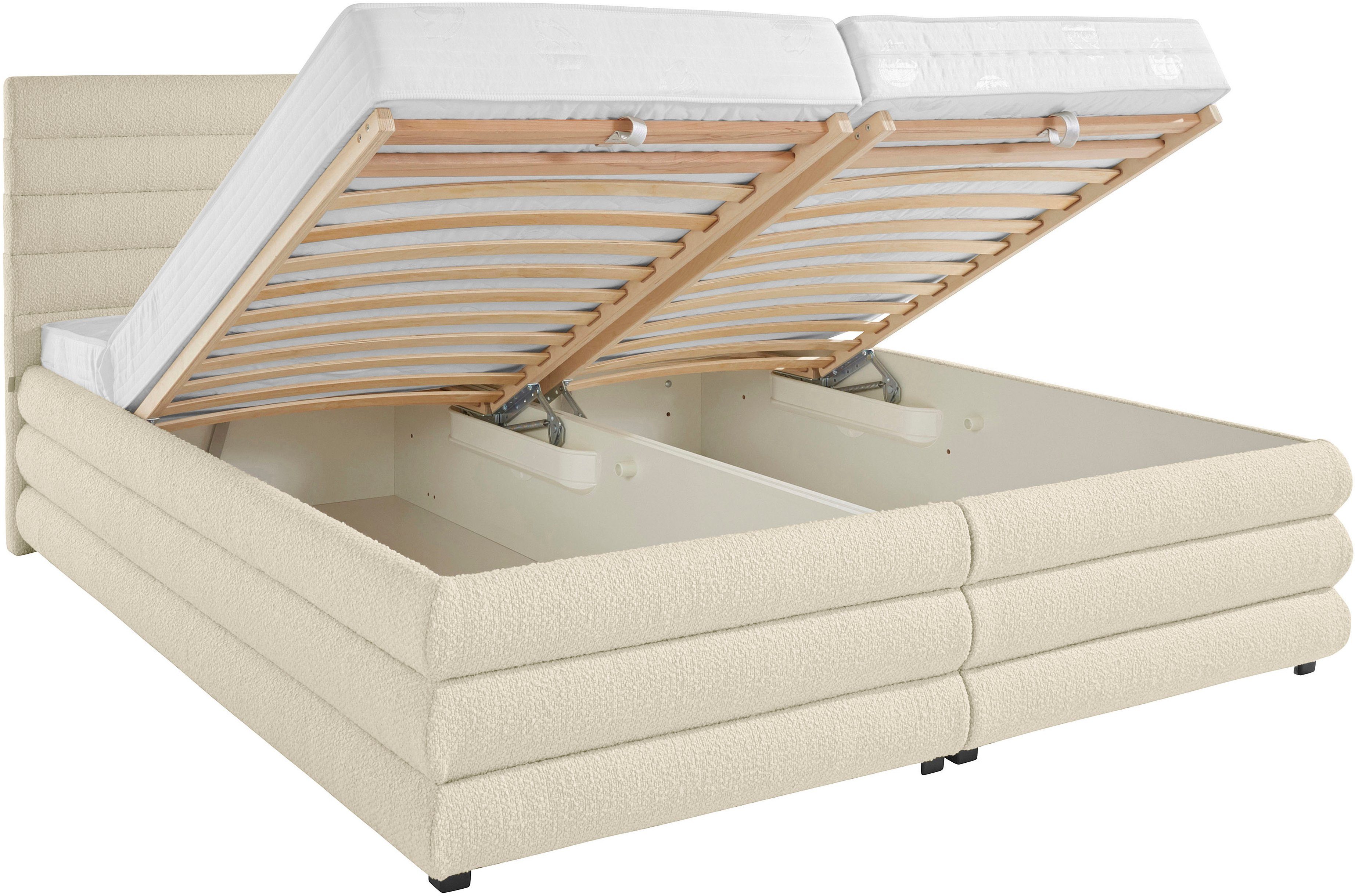 LeGer Home by Lena Gercke Gestoffeerd bed Maylis bouclé naar keuze met en zonder matras en lattenbodem, ook in 200 cm breedte
