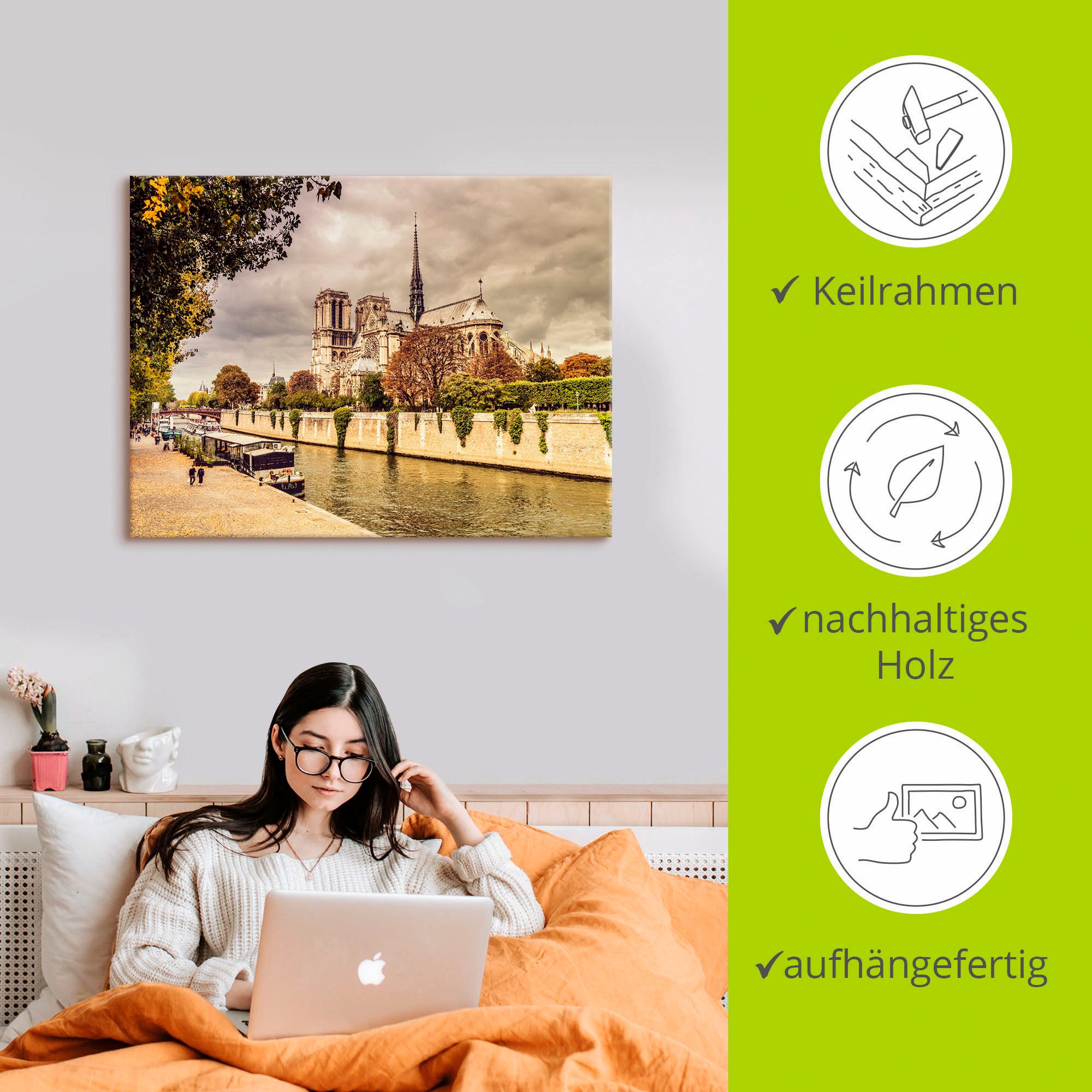 Artland Artprint op linnen Parijs Notre-Dame I gespannen op een spieraam