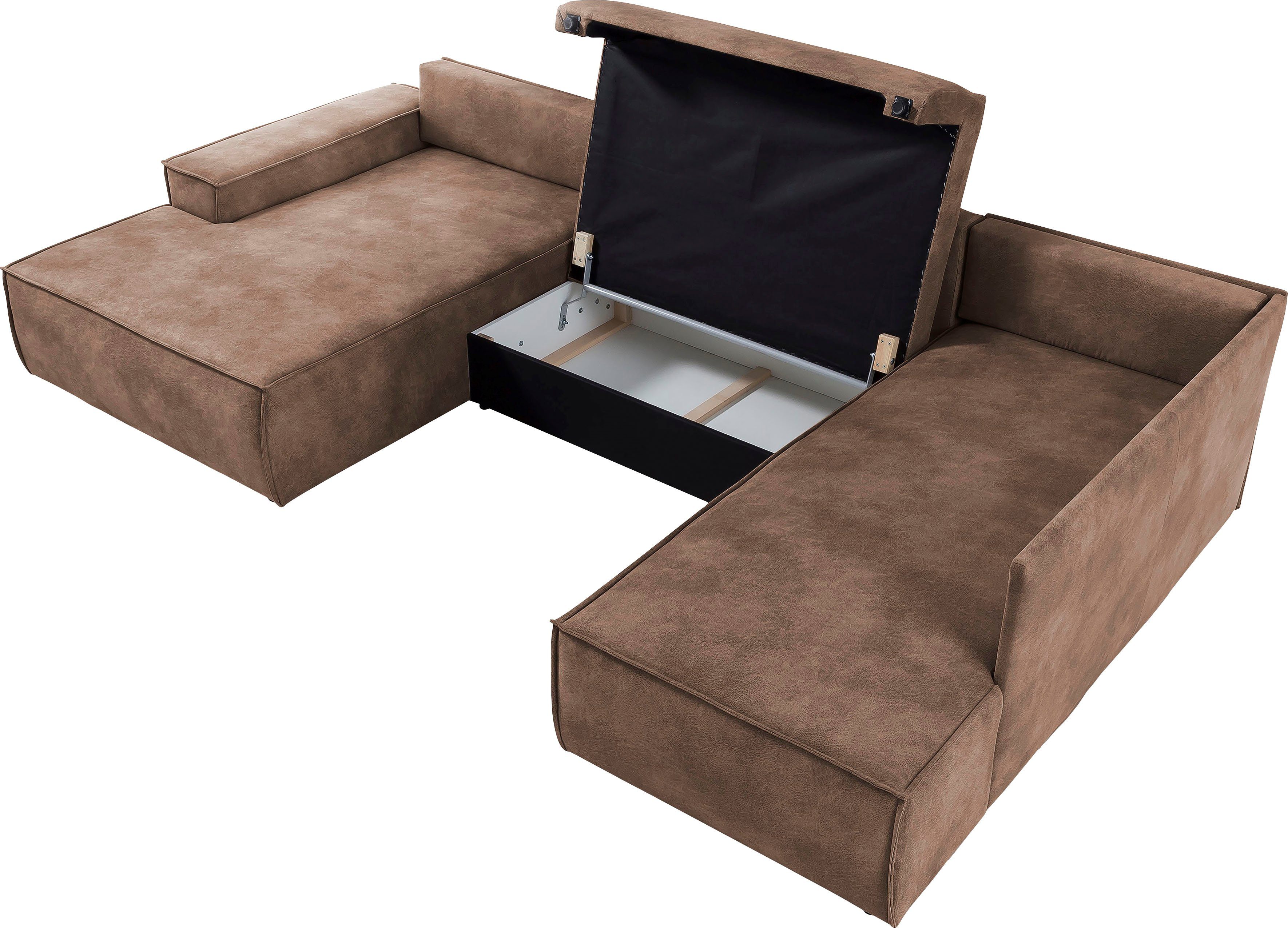 Home affaire Zithoek SHERWOOD 329 cm, U-vorm, slaapbank, Slaapfunctie met bedkist (194x139 cm), cord, vintage, fluweel
