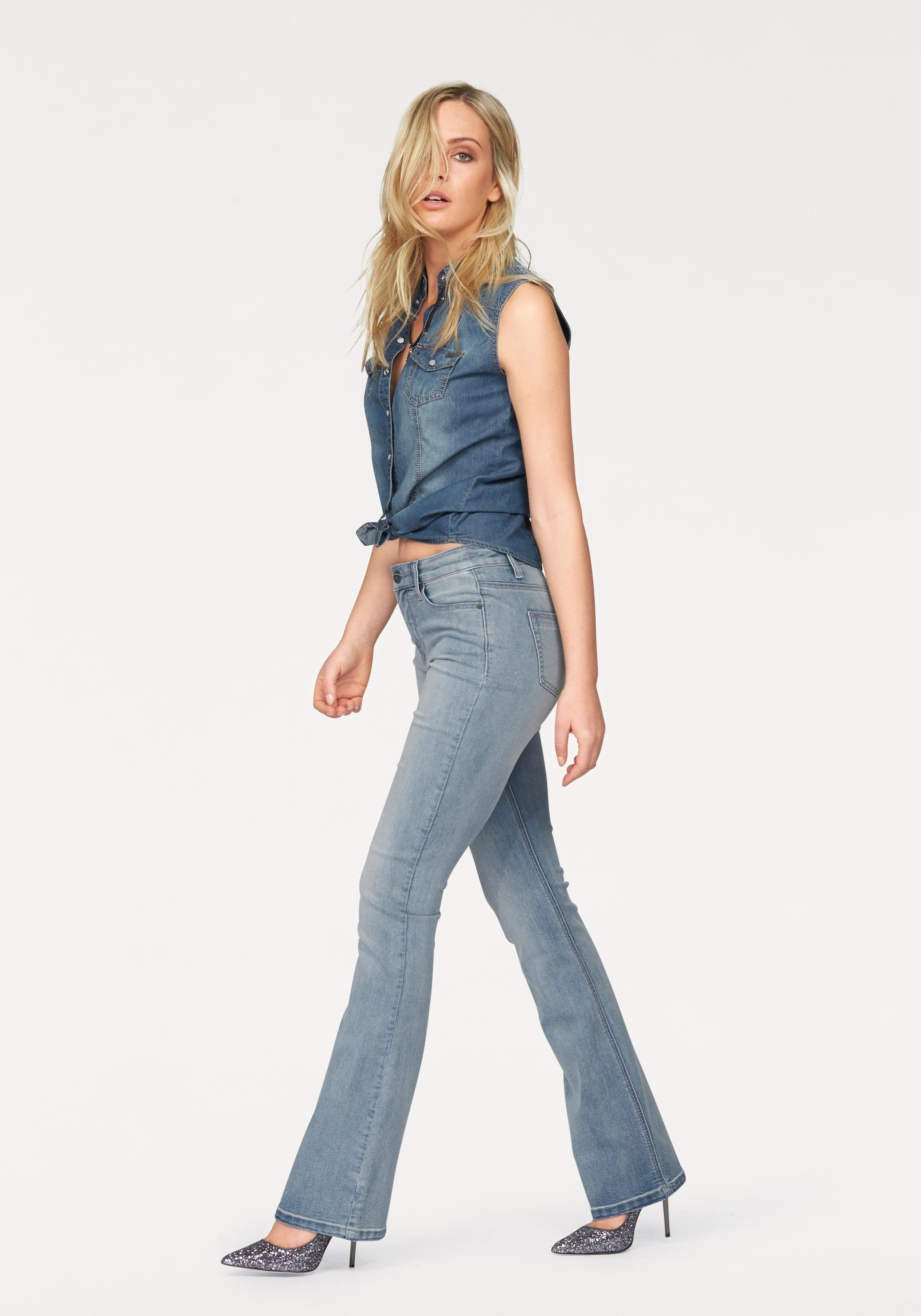 Arizona Bootcut jeans Shaping elastische pasvorm, bootcut-pasvorm, used-wassing, hoge taille