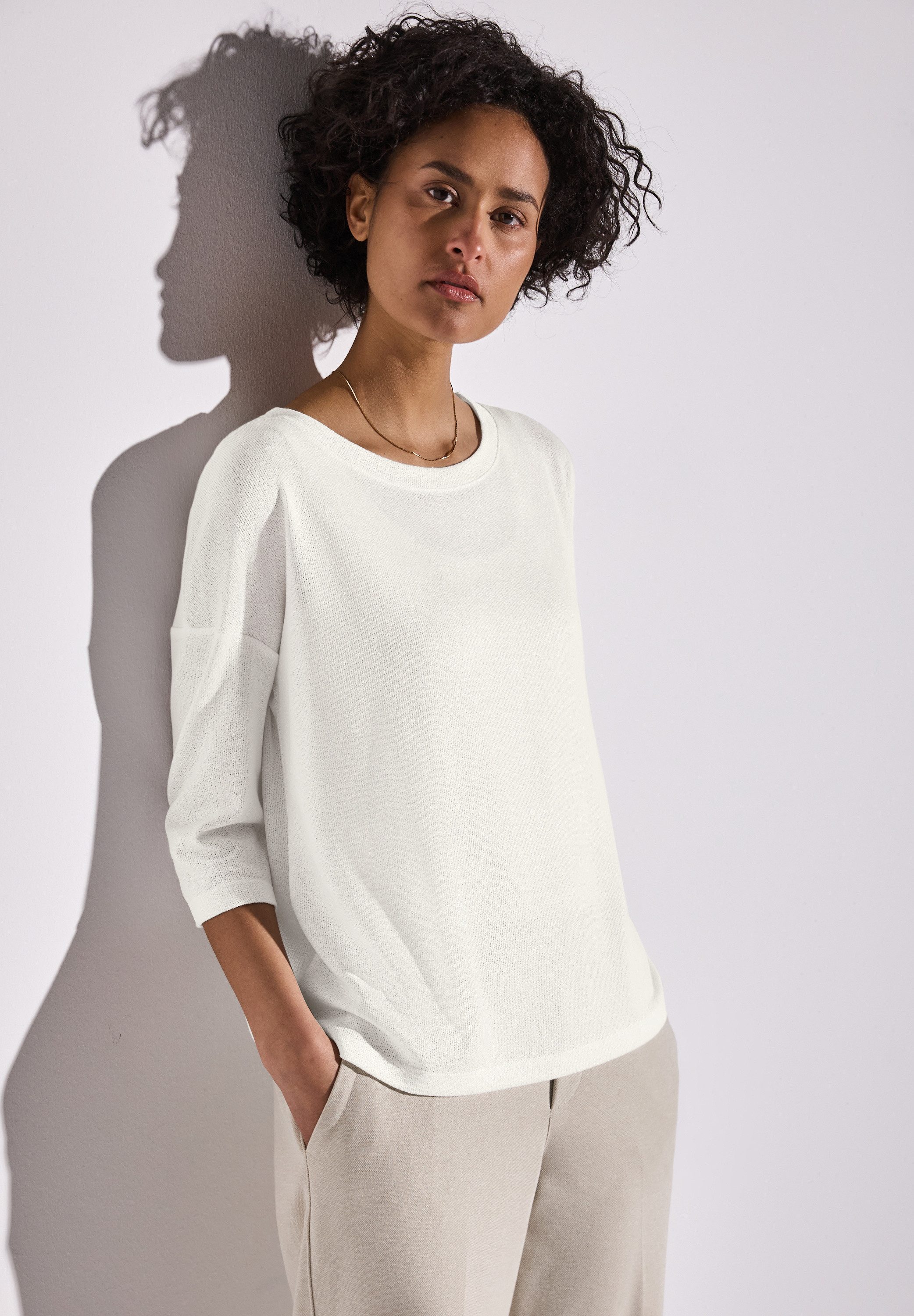 STREET ONE T-shirt 3/4-mouw en in brei-look dames t-shirts maat 46 wit