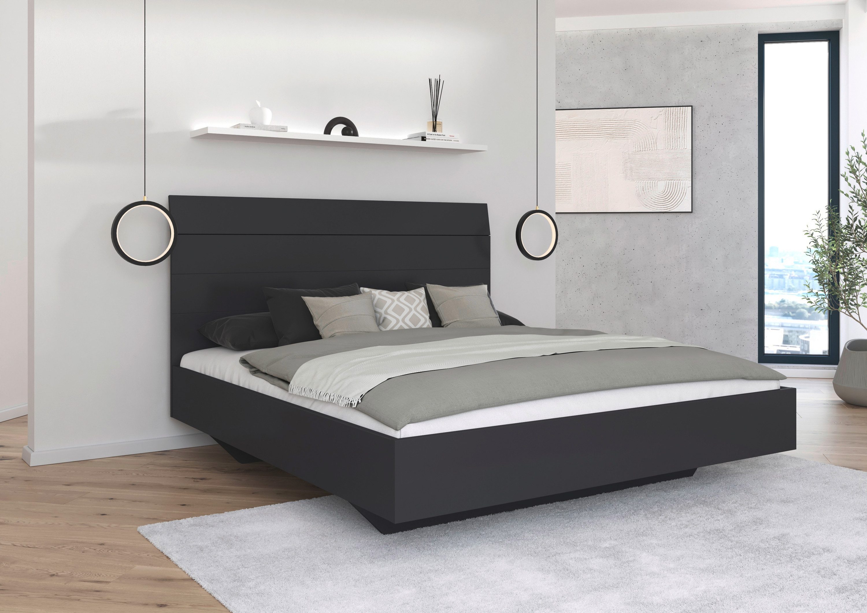 rauch Futonbed Bed 2-persoonsbed houten bed AGORDO met hoge rugleuning en zwevende look made in germany