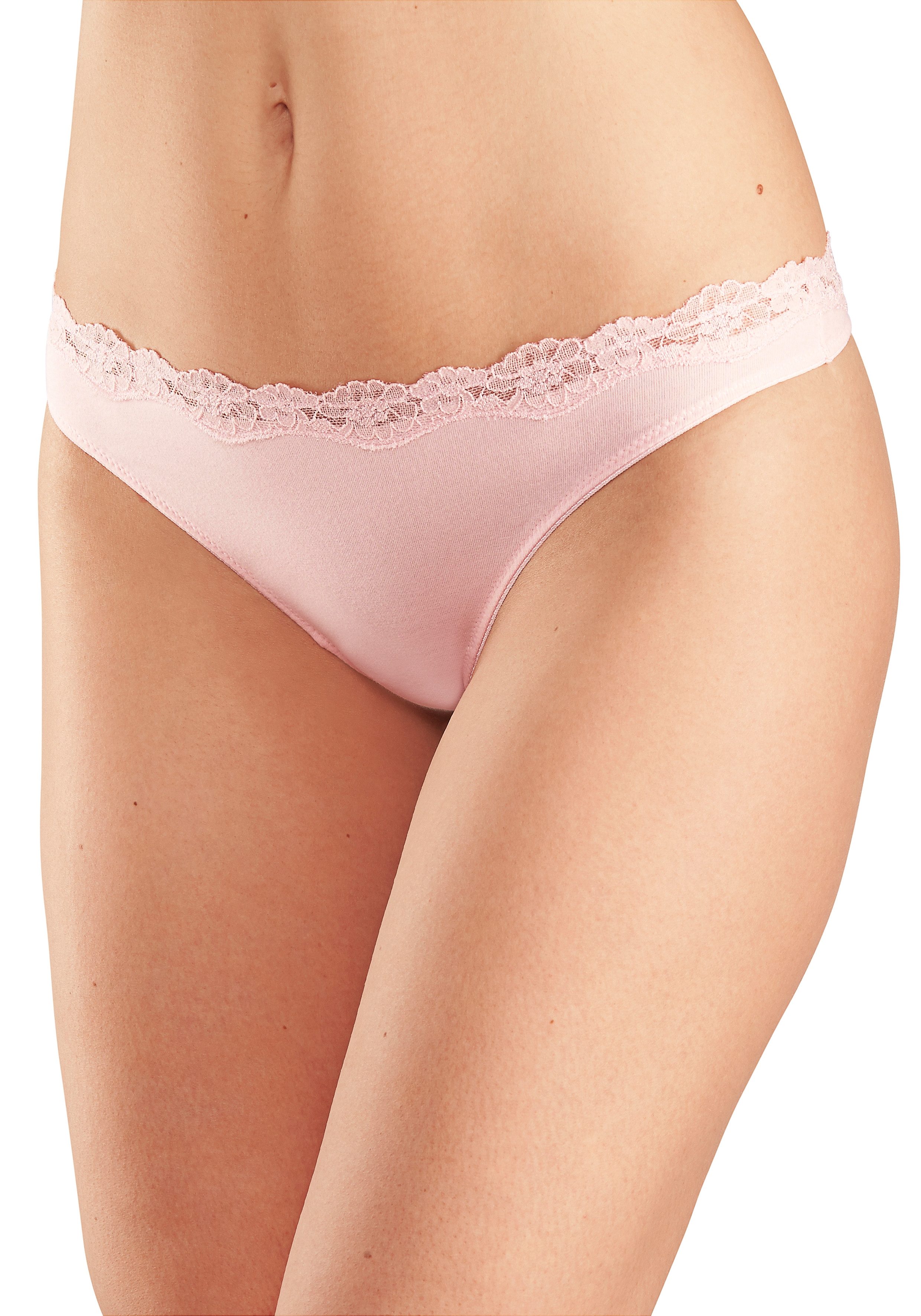 Lascana String van elastische katoen met delicate kant (3 stuks)
