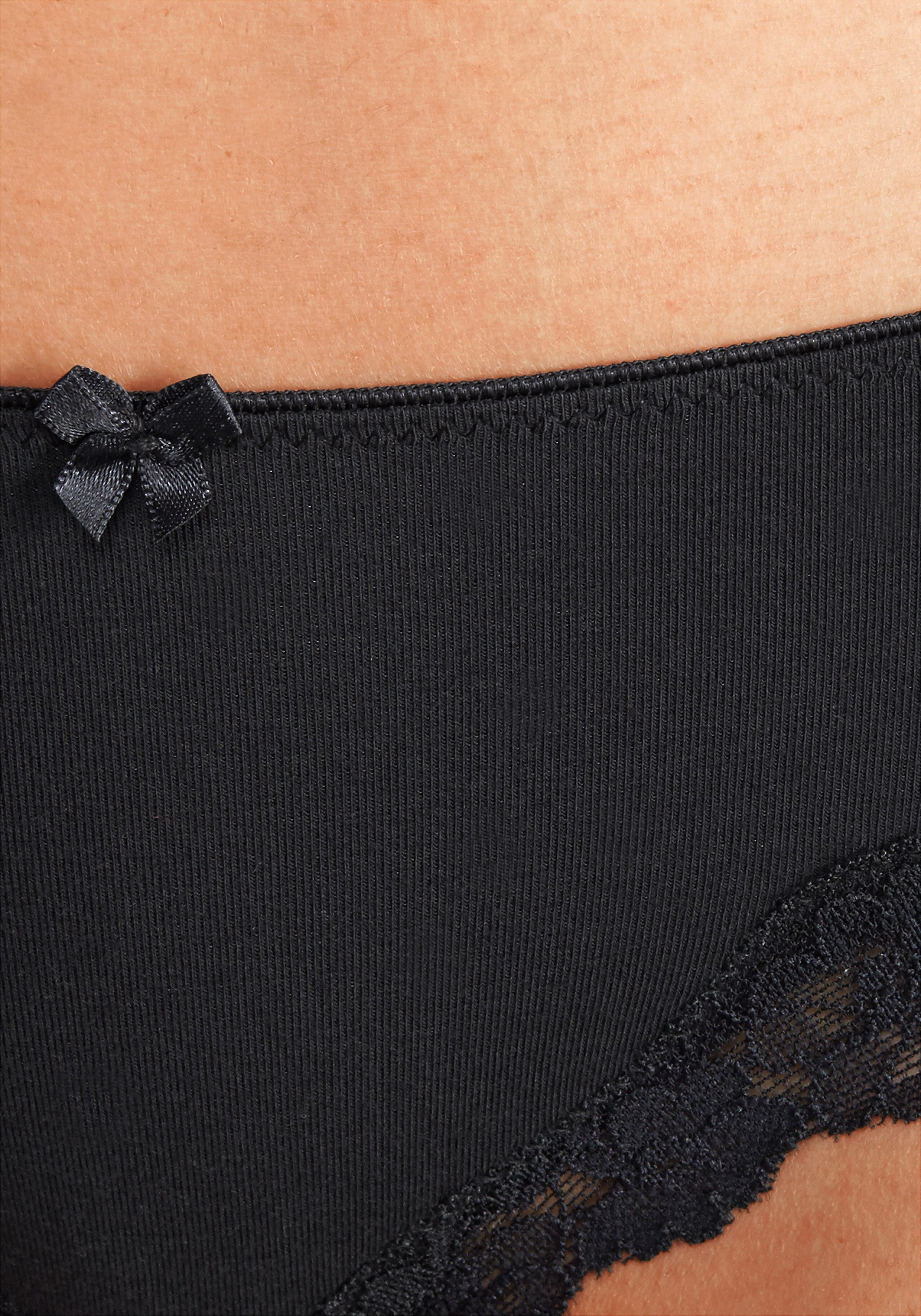 Lascana Slip van elastische katoen met delicate kant (3 stuks)