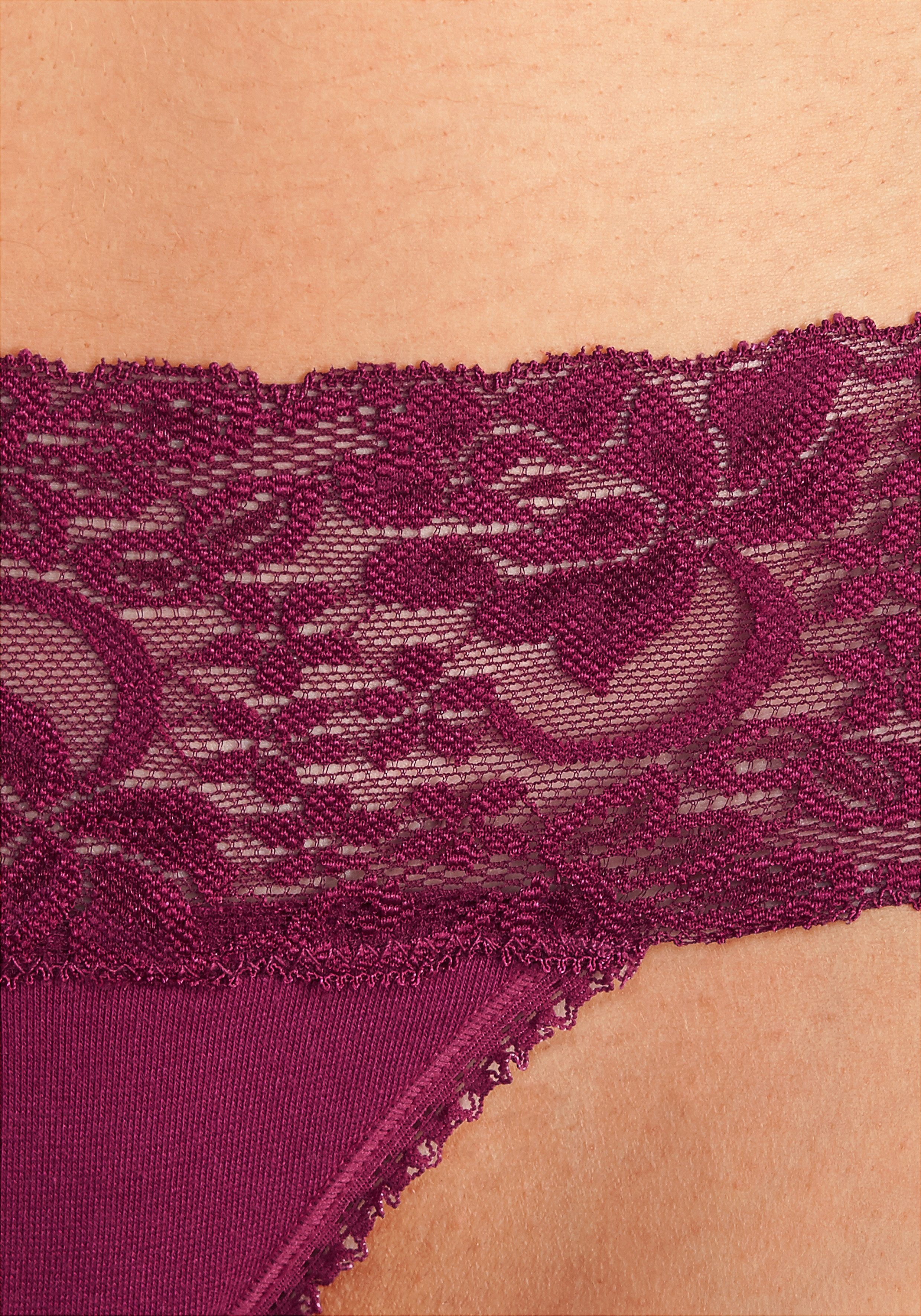 Vivance String van elastische katoen met florale kant (3 stuks)