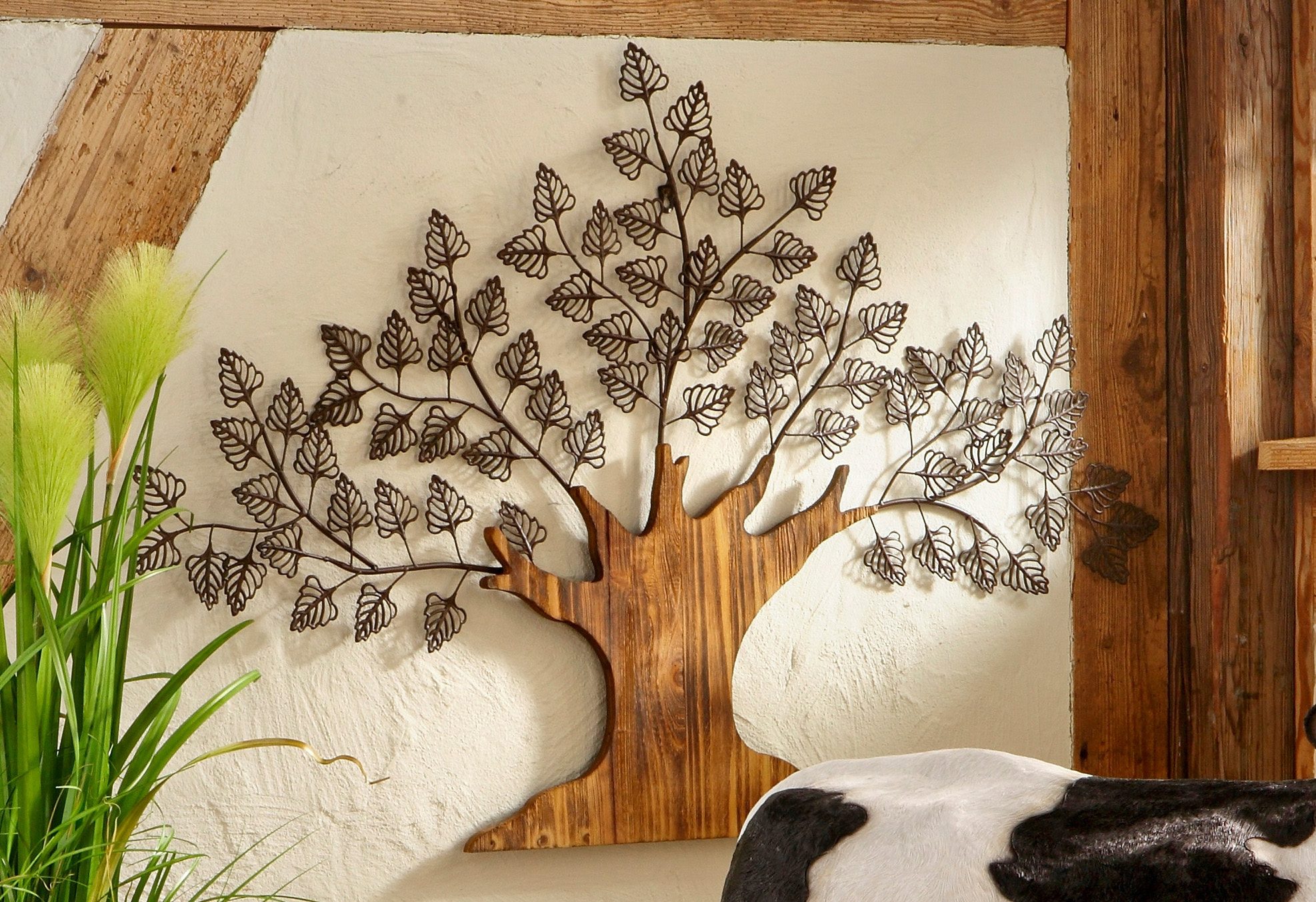 HOFMANN LIVING AND MORE Sierobject voor aan de wand Boom Materiaalmix van metaal en hout
