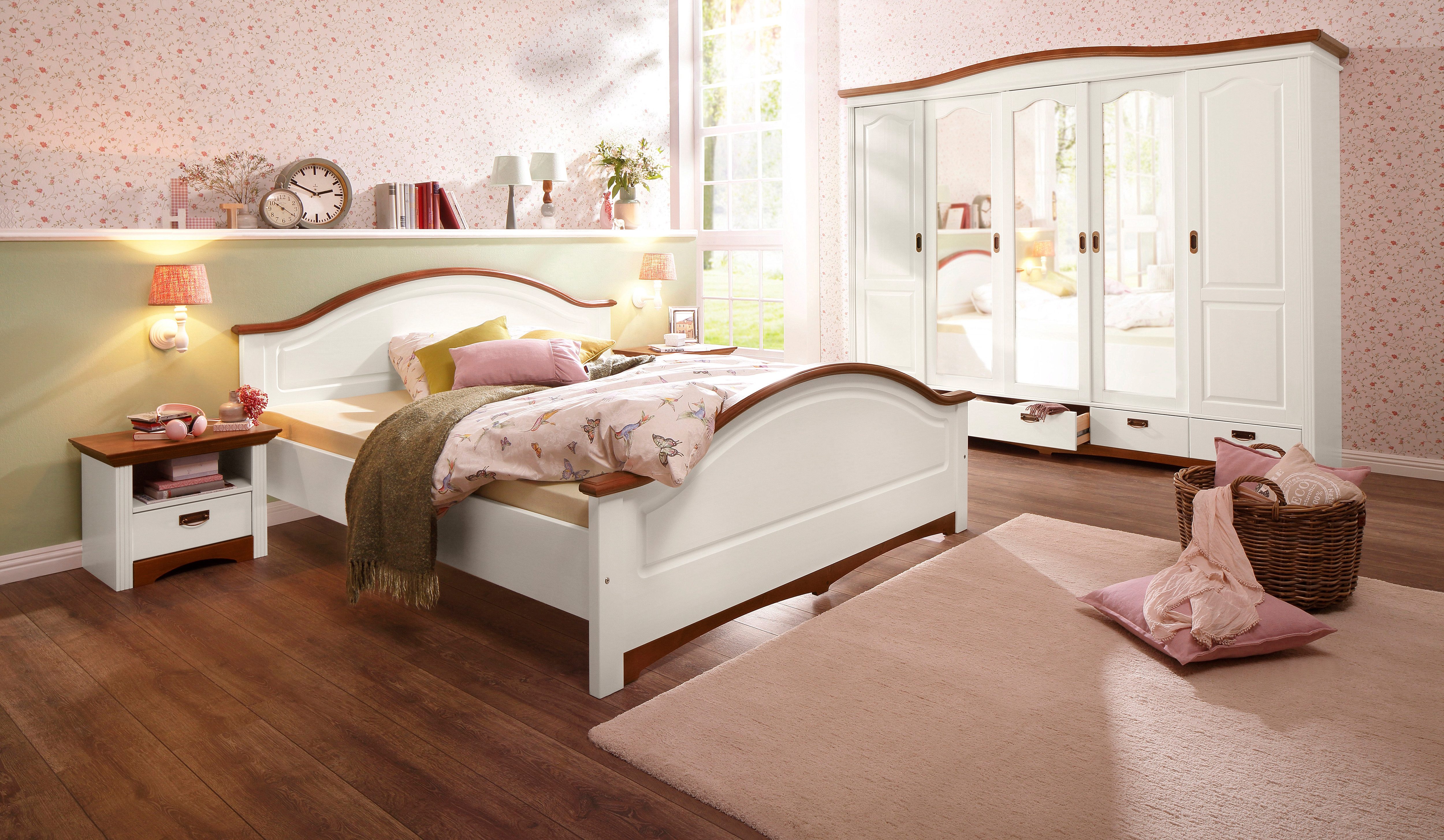 Home affaire Slaapkamerserie "Konrad", complete slaapkamerset met grote kast met 5-deurs kledingkast, bed 180x200 cm en 2 nachtkastjes (set, 4-delig)