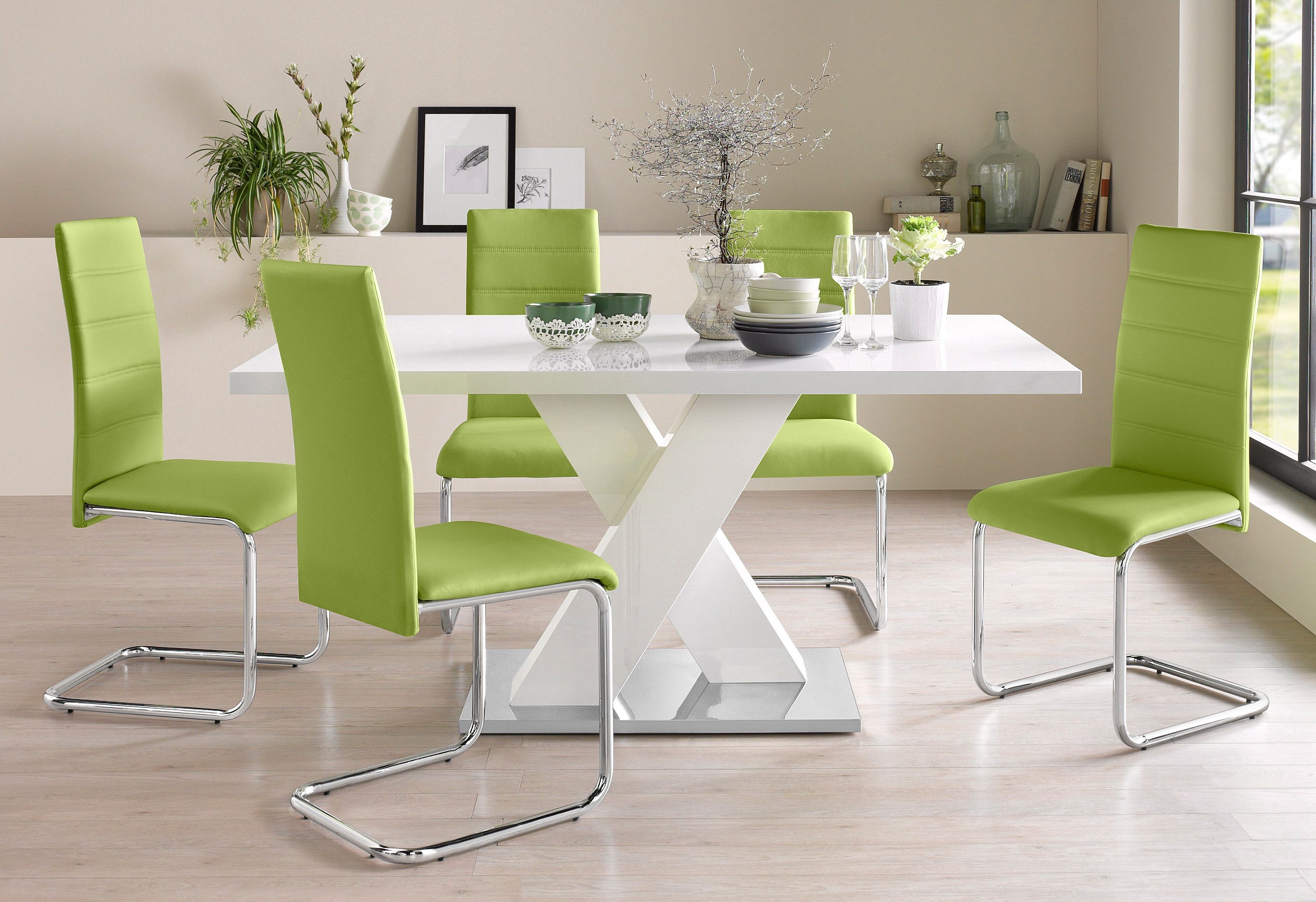 INOSIGN Eettafel Ali, TOPSELLER! Modern design Breedte 160 cm, wit hoogglans, bodemplaat van metaal