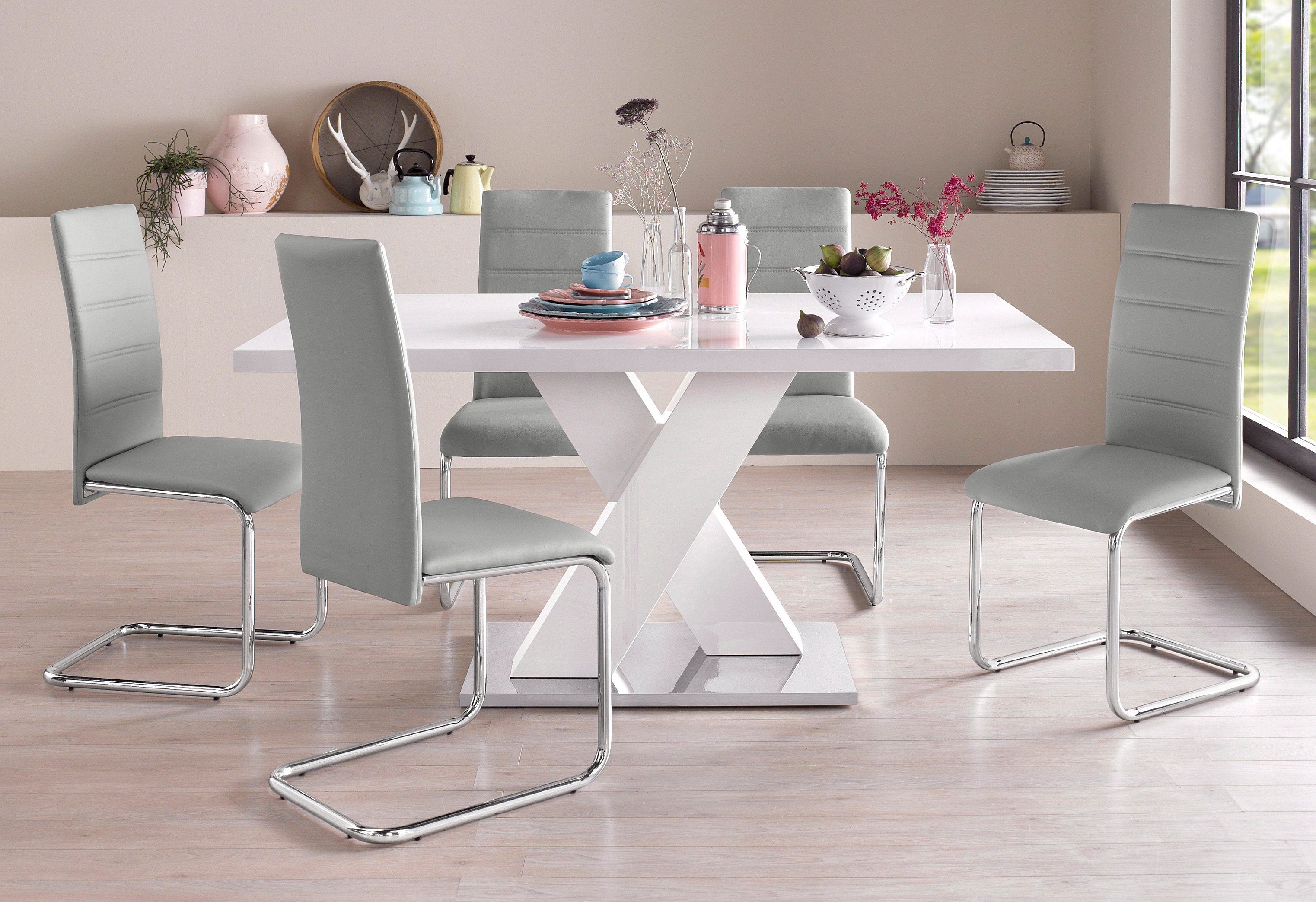 INOSIGN Eettafel Ali, TOPSELLER! Modern design Breedte 160 cm, wit hoogglans, bodemplaat van metaal
