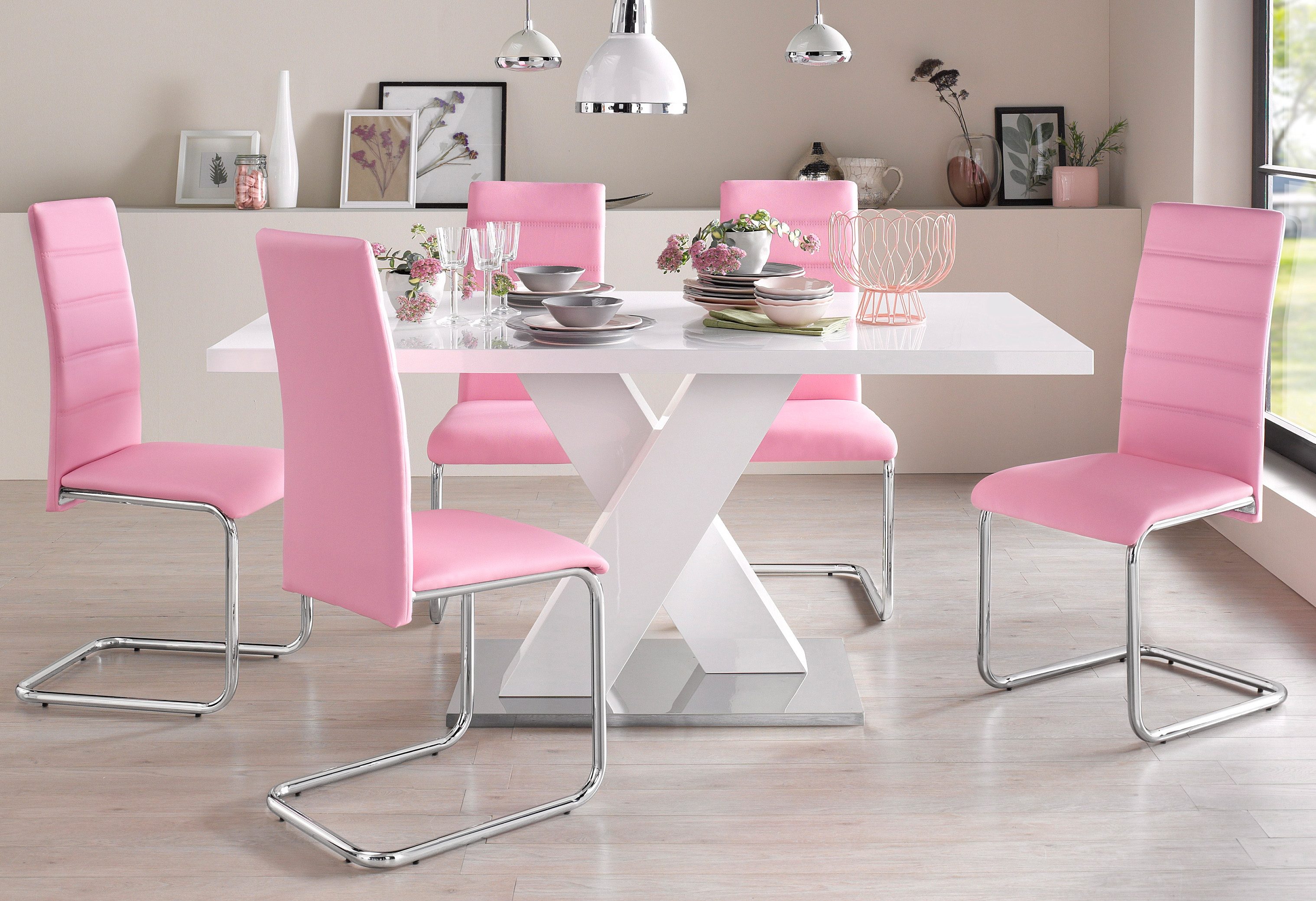 INOSIGN Eettafel Ali, TOPSELLER! Modern design Breedte 160 cm, wit hoogglans, bodemplaat van metaal