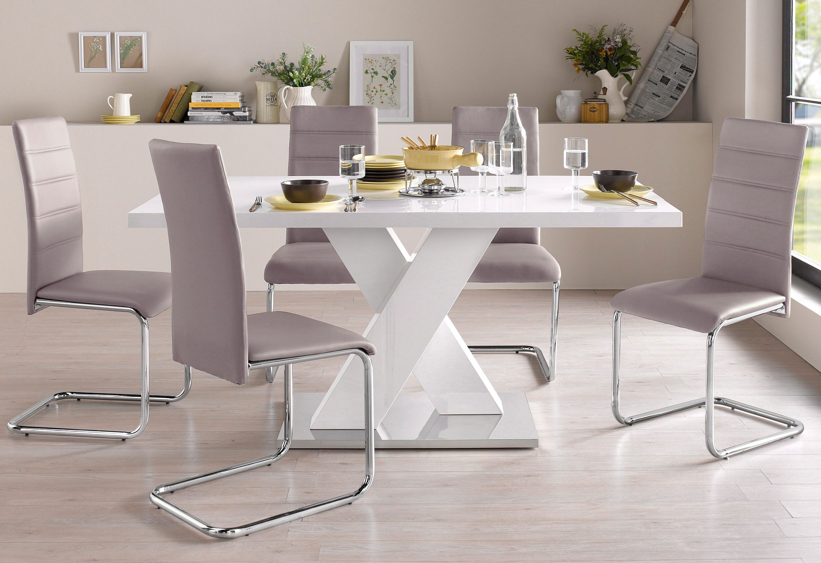 INOSIGN Eettafel Ali, TOPSELLER! Modern design Breedte 160 cm, wit hoogglans, bodemplaat van metaal
