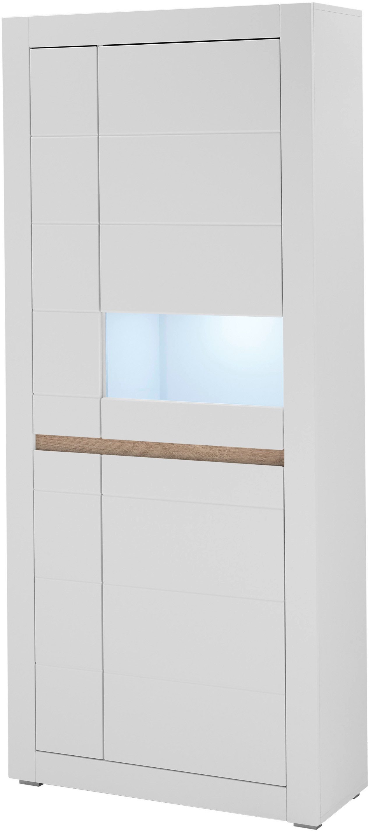 INOSIGN Vitrinekast Chester, Hoge kast met opbergruimte, Glazen vitrine, Dressoir, Mat Wit (1 stuk)