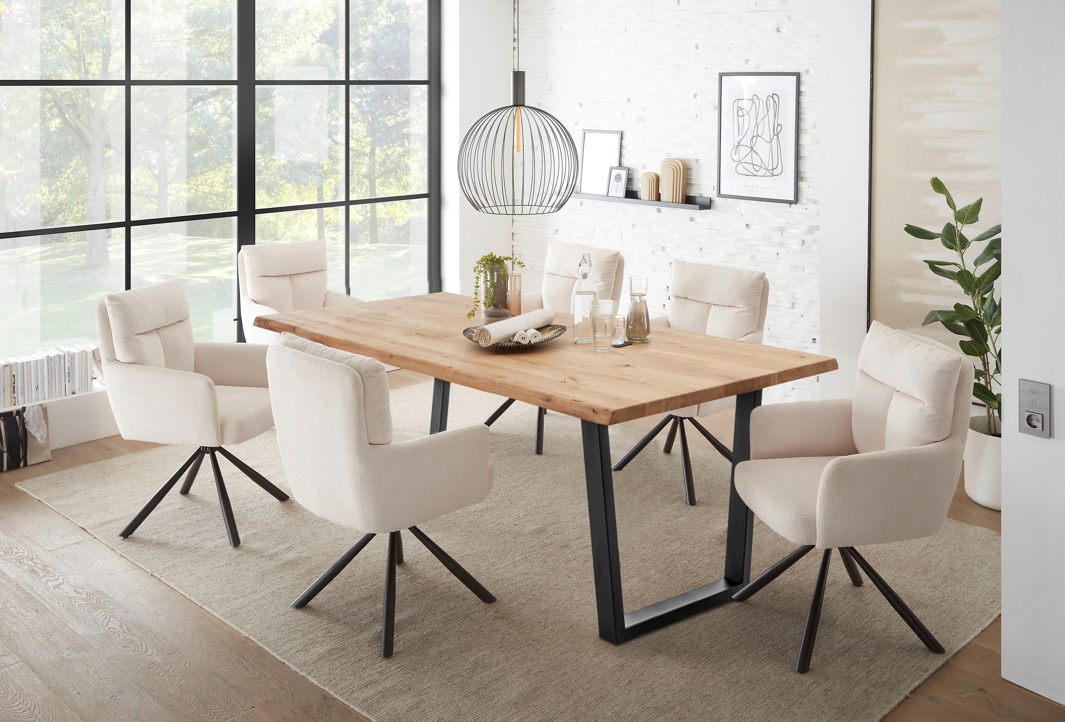 Stolkom Eettafel Benny Eik massief hout, tafel met boomrand