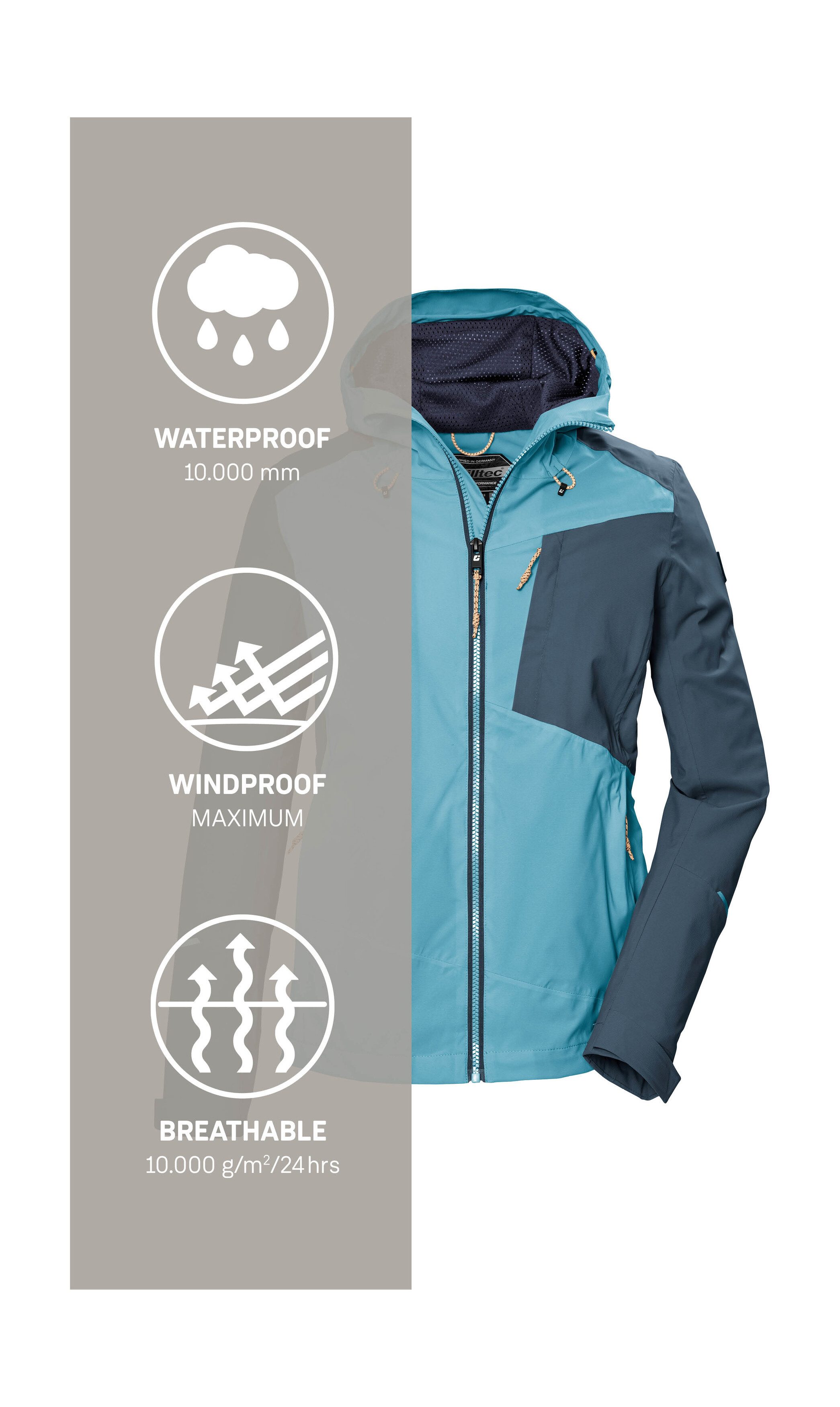 Killtec Outdoorjack KOS 83 WMN JCKT Damesjas: Colourblock, waterdicht, ademend, PFAS-vrij