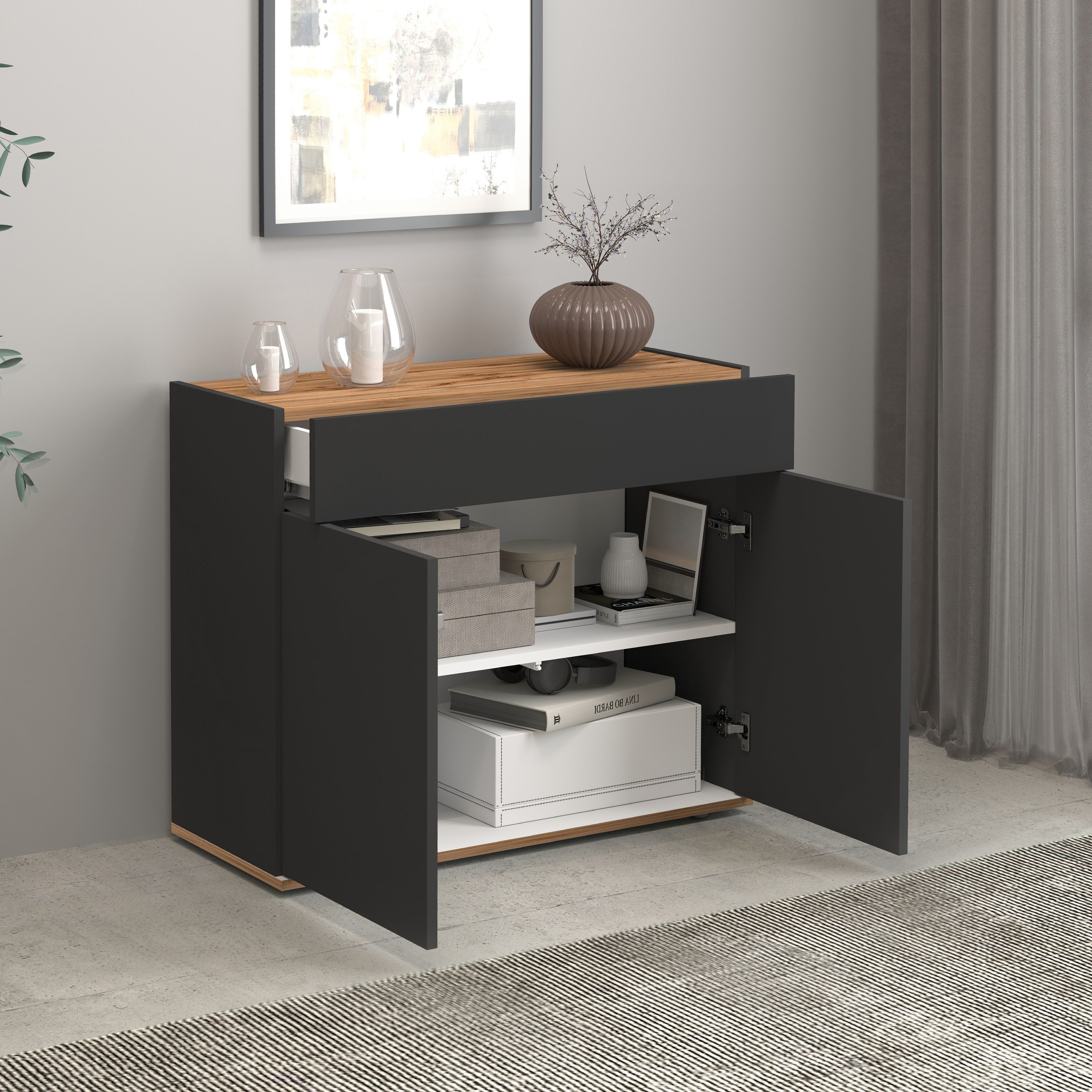 INOSIGN Dressoir Garda, Ladekast, Kast, Buffet 2 deuren, 1 lade, greeploos breedte 80,9 cm