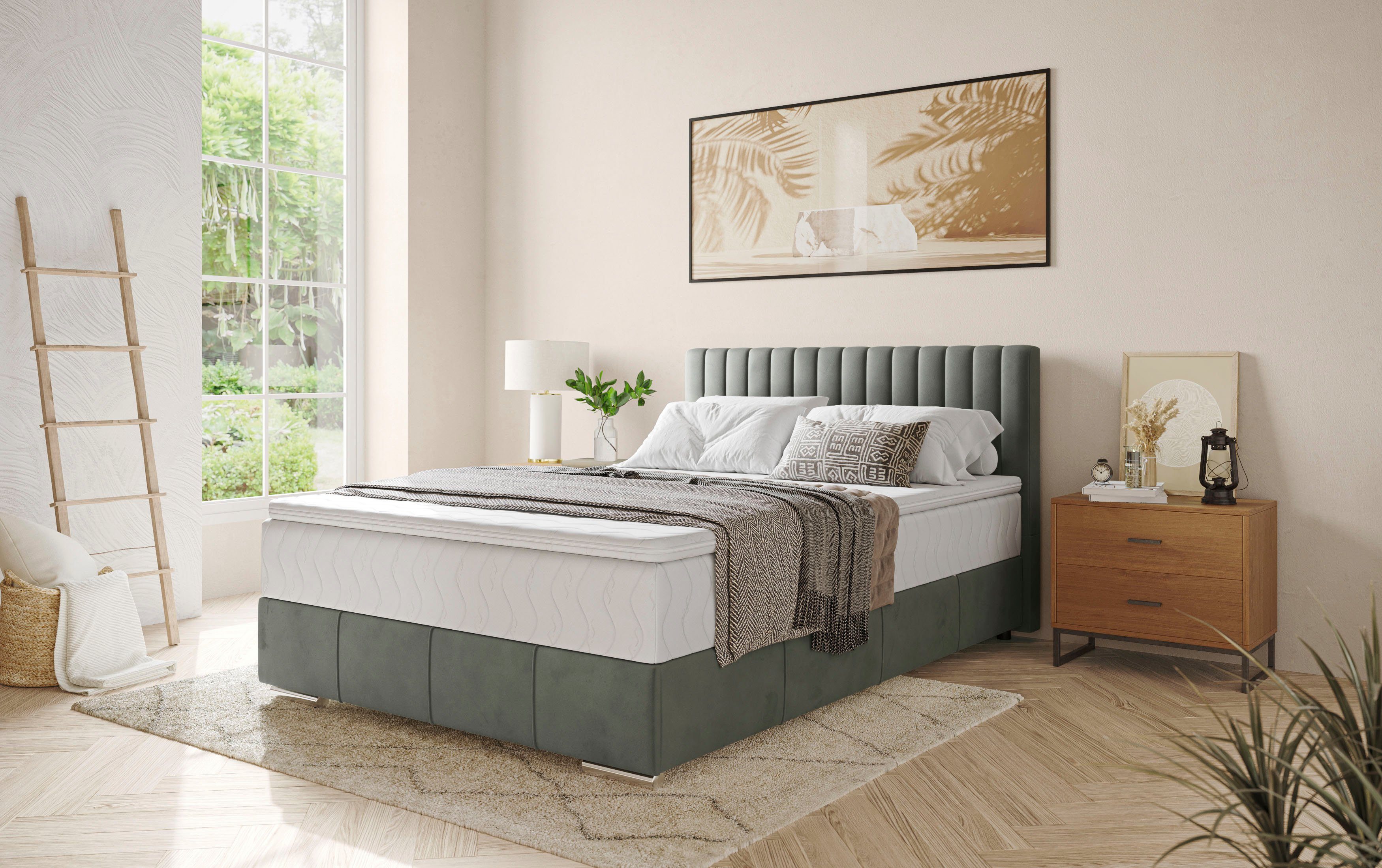 Mr. Couch Boxspring Thor met bedbodem, incl. matras, topverkoper Topmatras en sierkussen, in verschillende hardheden beschikbaar boxsprings grijs