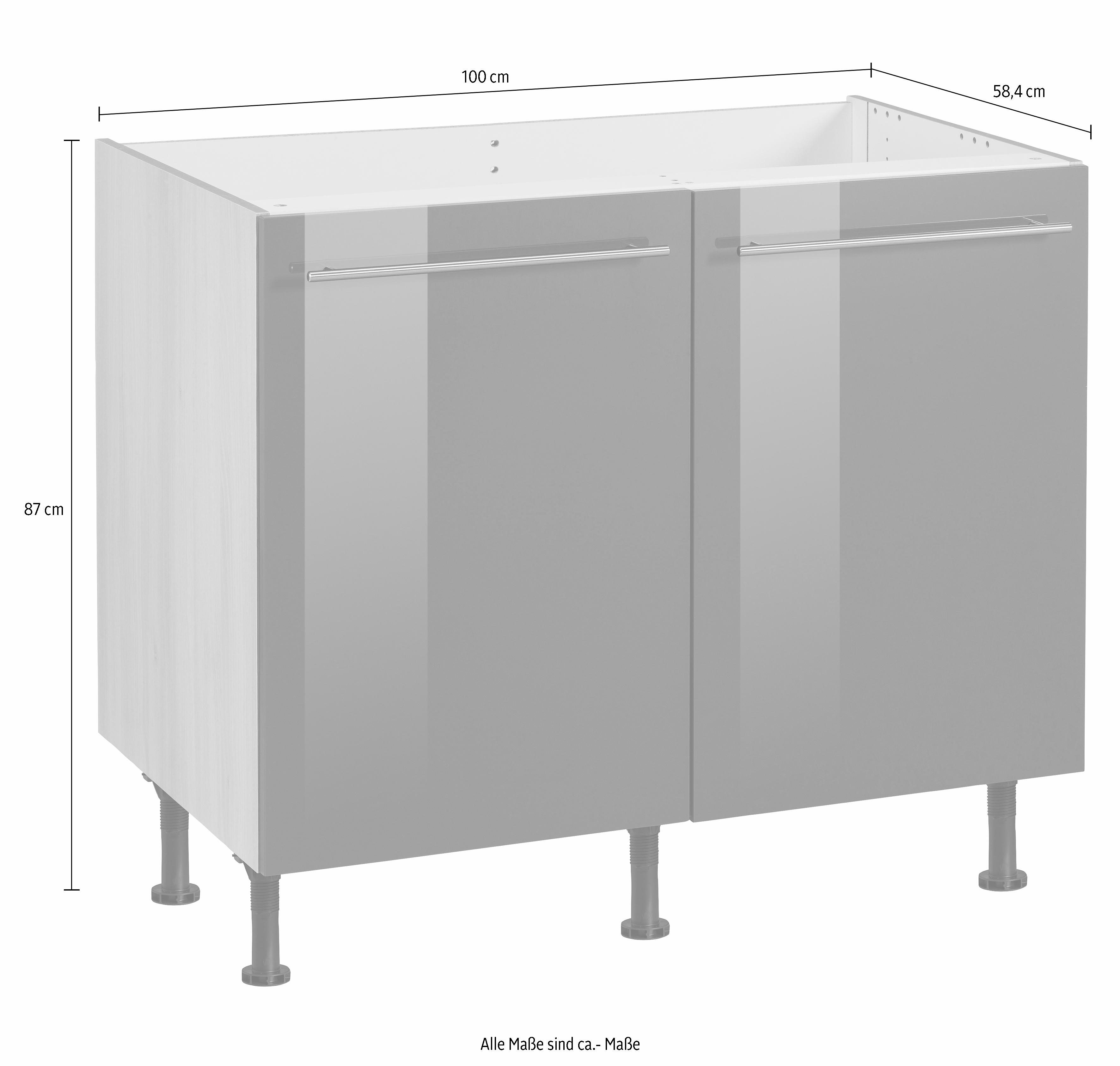 OPTIFIT Gootsteenkast Bern 100 cm breed, met 2 deuren, in hoogte verstelbare poten, met metalen handgrepen
