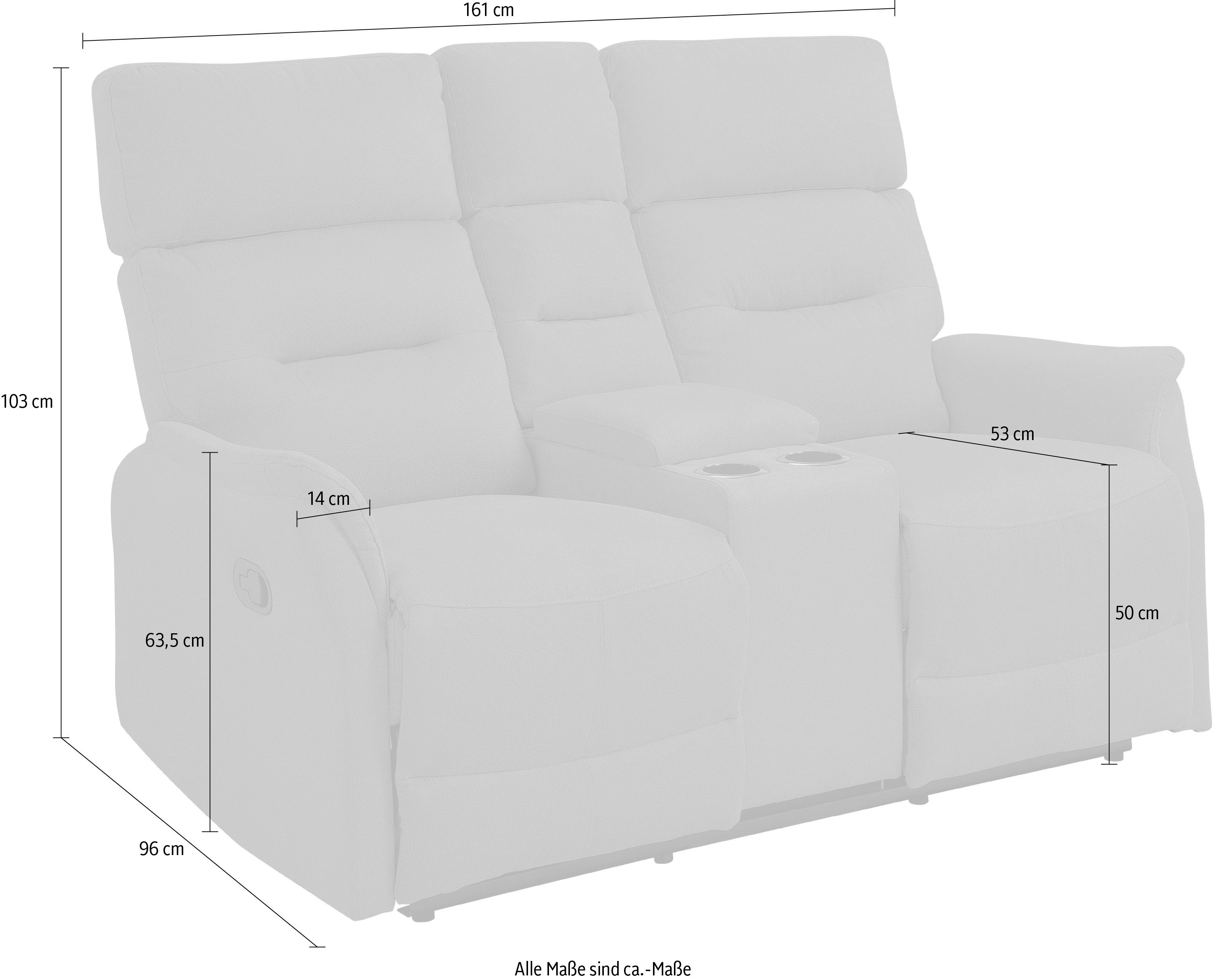 ATLANTIC home collection 2-zitsbank Falk Twee relaxfuncties, middenconsole met opbergruimte en bekerhouder