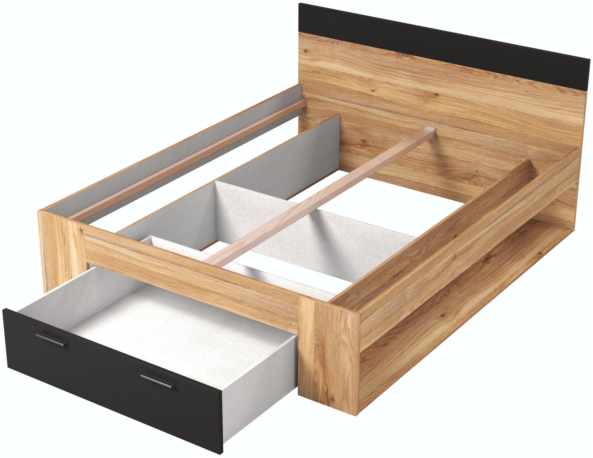 INOSIGN Bedframe Faweza, Breedte 160 of 180 cm, Opbergbank Functiebureau lade met extra veel opbergruimte