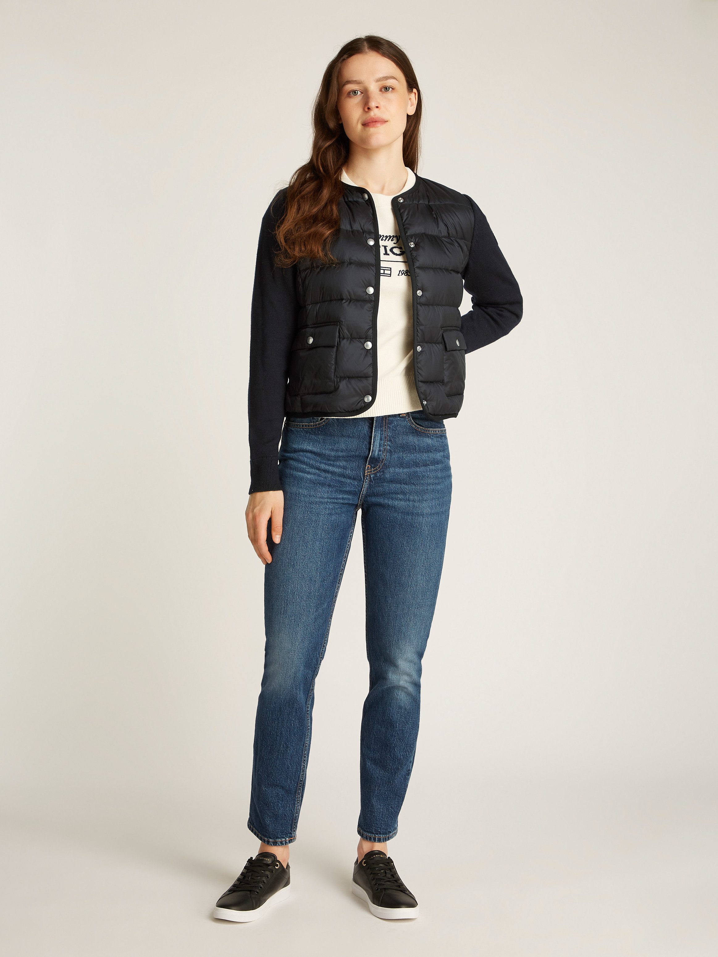Tommy Hilfiger Gewatteerde jas UL DOWN KNIT MIX JKT met brei-inzetten patch