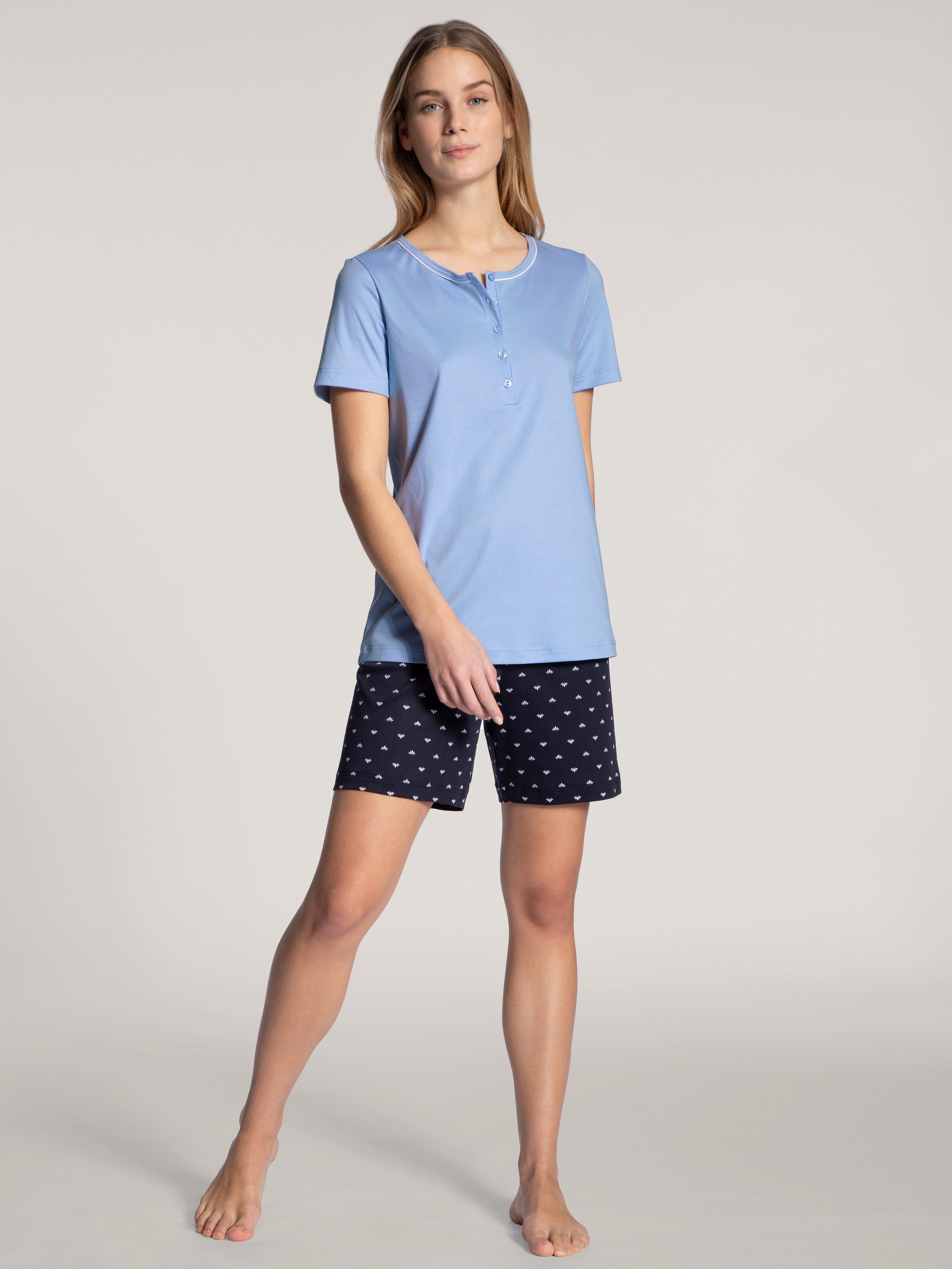CALIDA Shortama Night Lovers met gedessineerde broek (2-delig) dames shortama's maat S (40/42) blauw