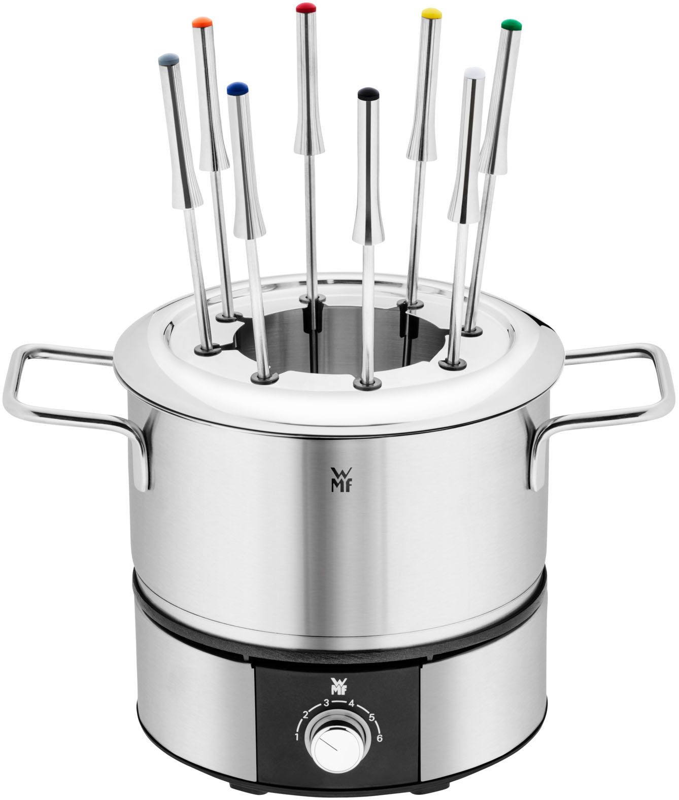 WMF Elektrische fonduepan LONO, met spatbeschermingsring, kleurgecodeerde fonduvorken