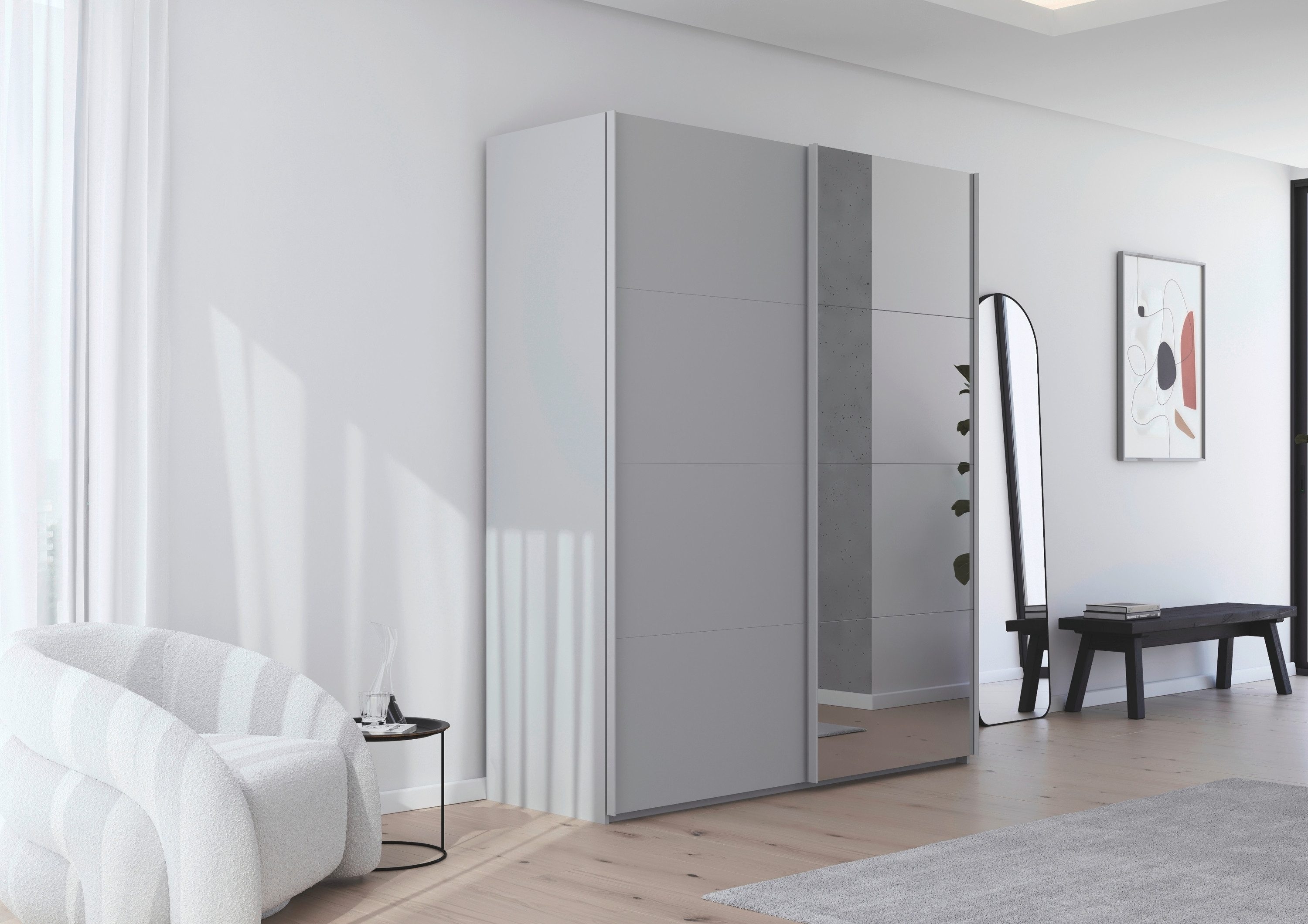 rauch Schuifdeurkast Kledingkast Kast Garderobe Slaapkamerkast SCALE-FYRA edel vierdelige deuren met spiegel en veel kleuren made in germany