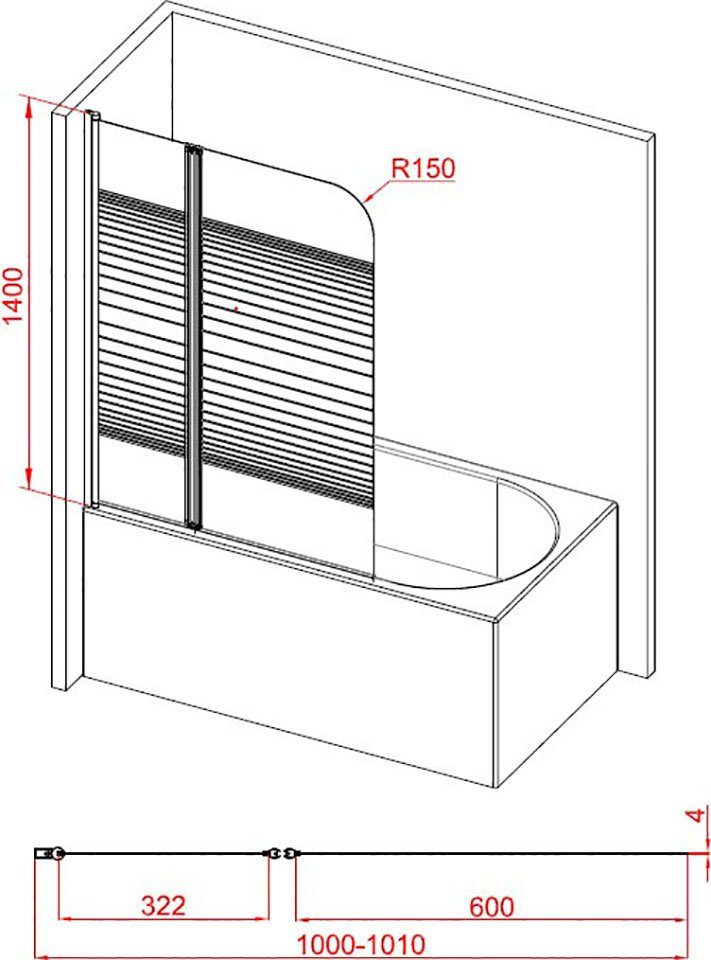 Marwell Badscherm White stripes 2-delig, bxh: 100x140 cm, 100 cm x 3 cm