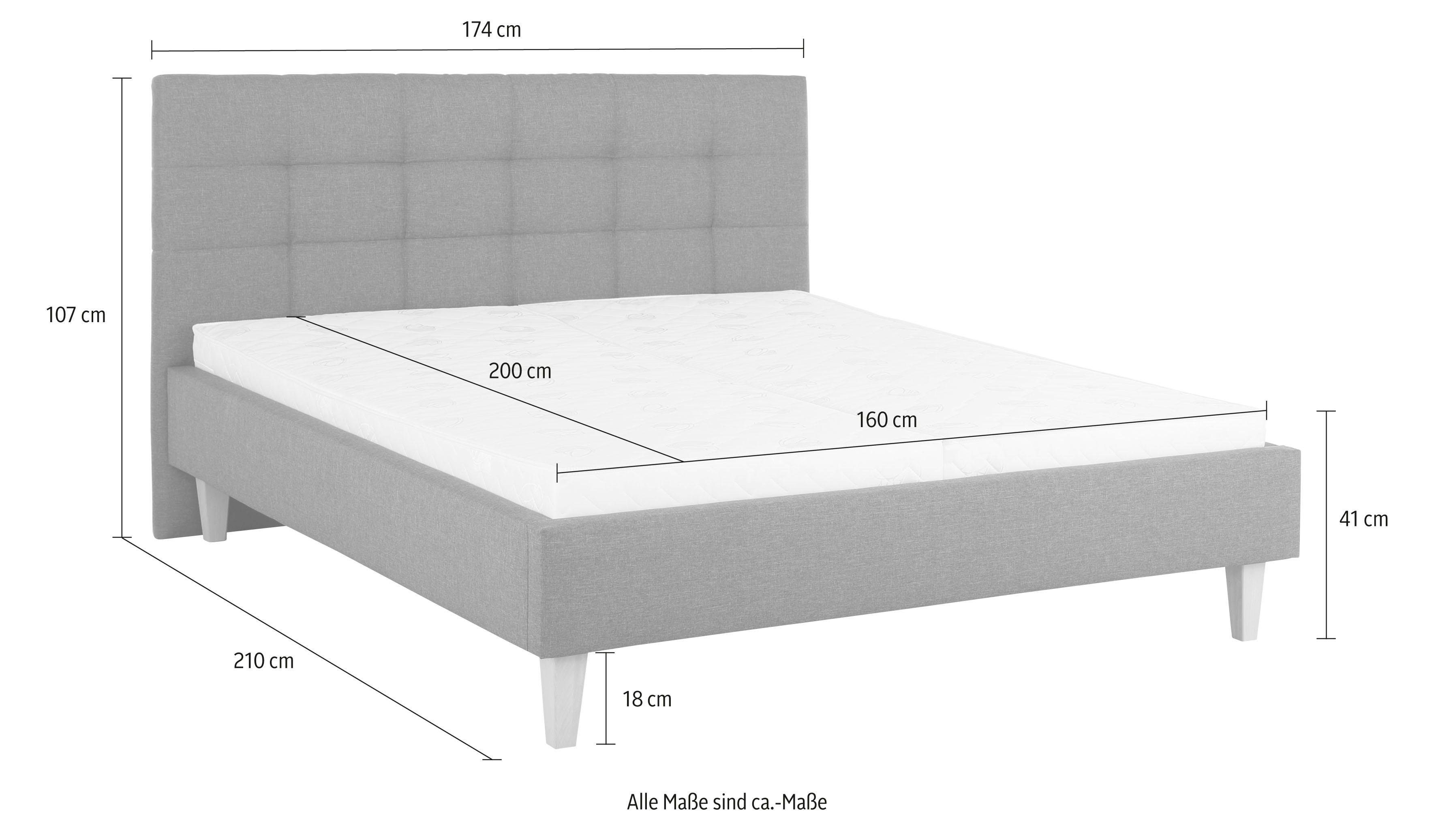 Maintal Gestoffeerd bed Tom in 4 breedten, zonder matras of met koudschuim resp. binnenveringsmatras