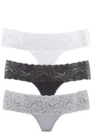 Vivance String van elastische katoen met florale kant (3 stuks)