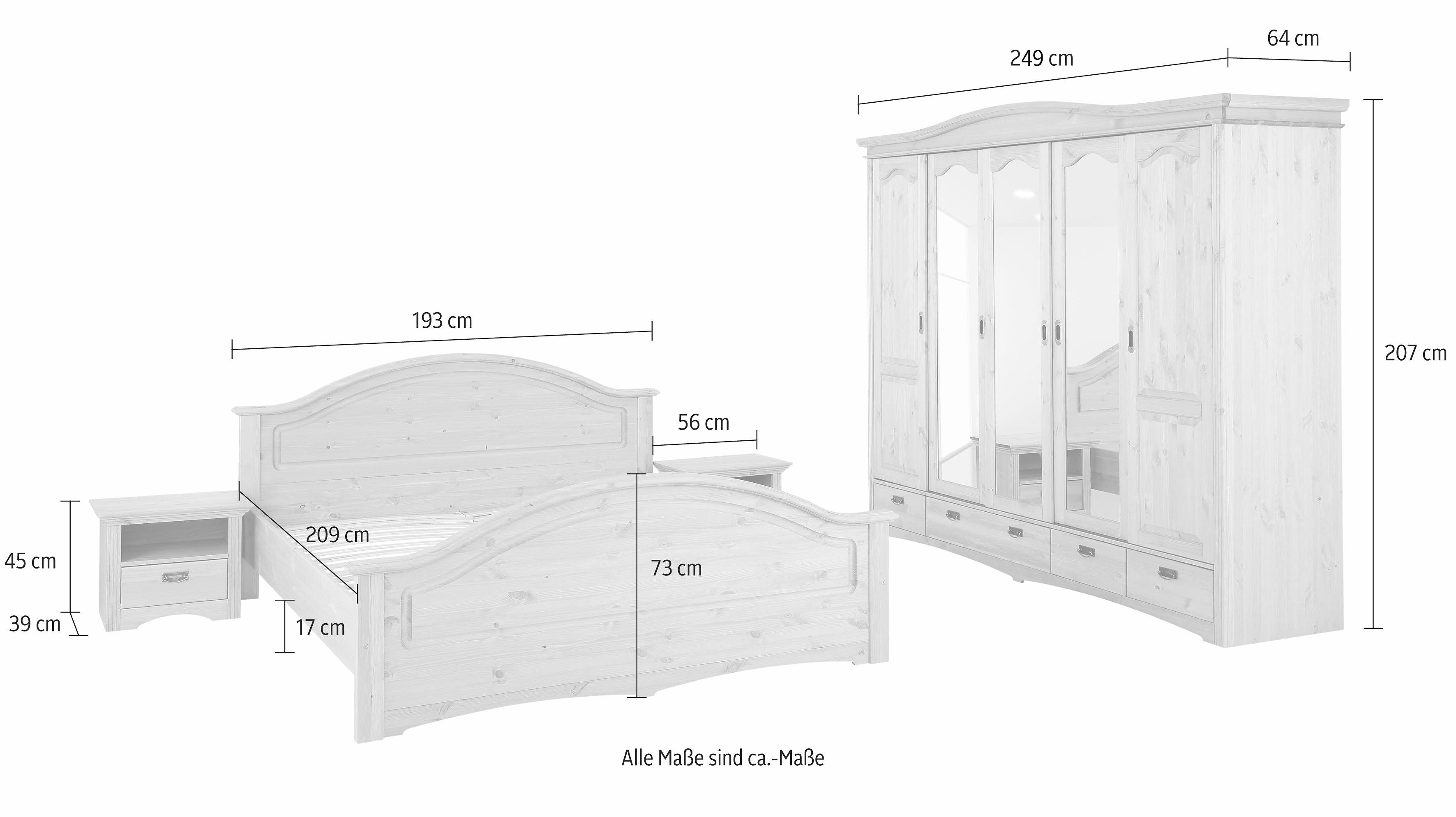 Home affaire Slaapkamerserie "Konrad", complete slaapkamerset met grote kast met 5-deurs kledingkast, bed 180x200 cm en 2 nachtkastjes (set, 4-delig)