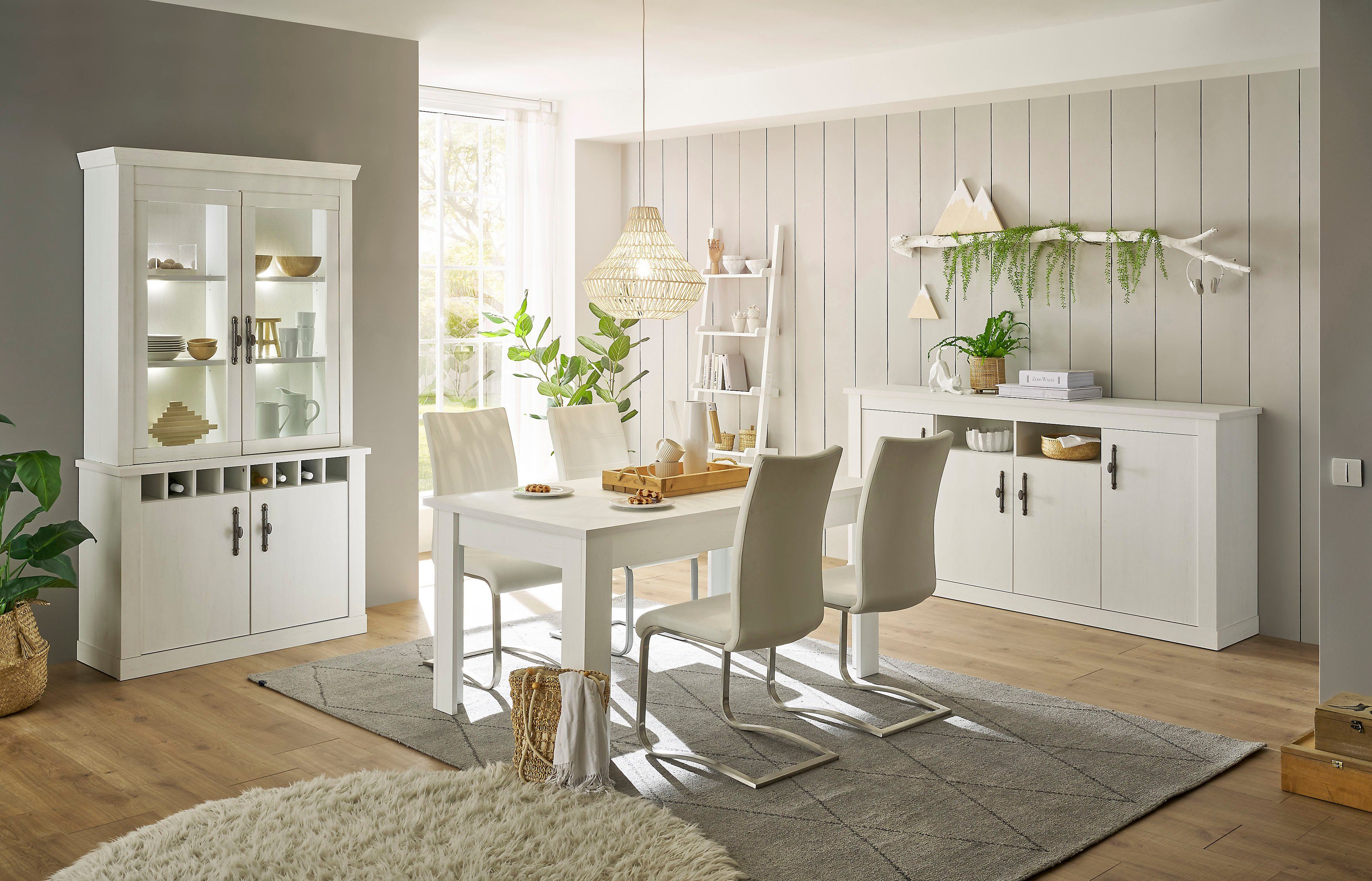 Home affaire Wandmeubel Ravenna in romantische landelijke stijl, grepen van metaal, soft-closefunctie (3-delig) tv-wandmeubels wit