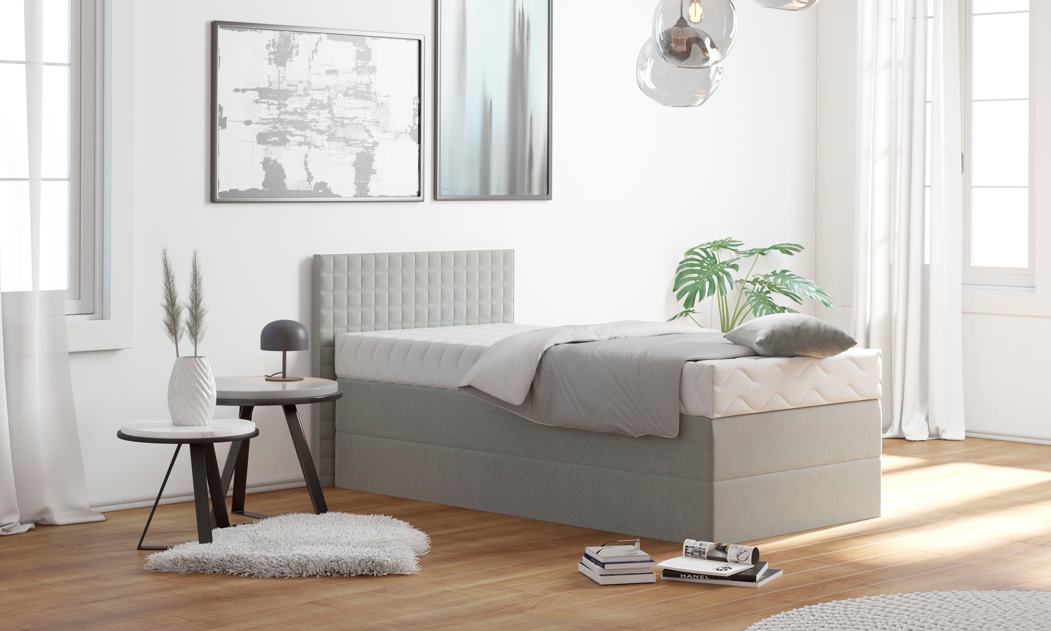 Westfalia Polsterbetten Boxspring met sierkussen, naar keuze met topmatras boxsprings grijs