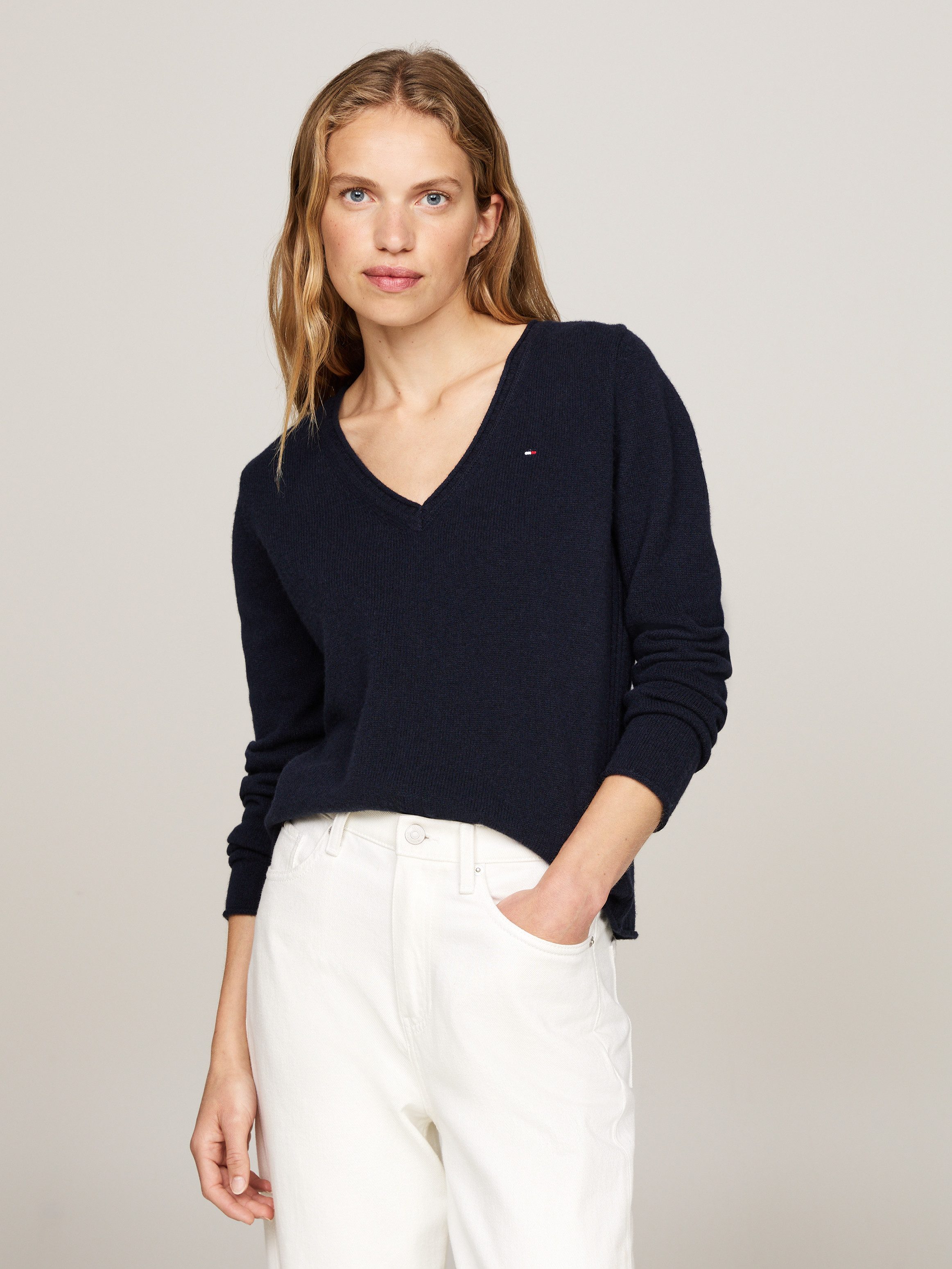 Tommy Hilfiger Gebreide trui SOFT WOOL V-NK SWEATER met v-hals van 100% wol