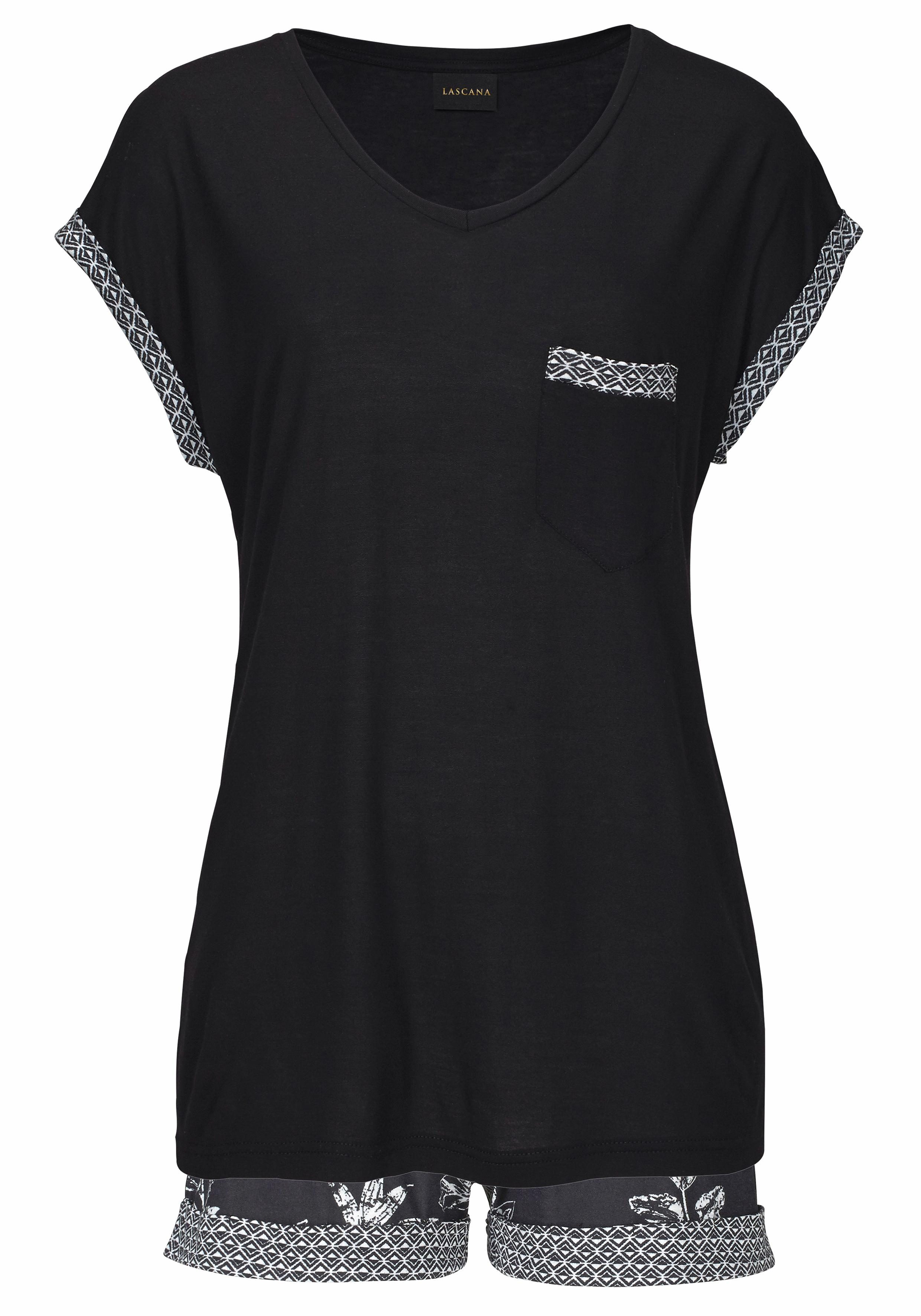 Lascana Shortama in zwart/wit-design (2-delig, 1 stuk)