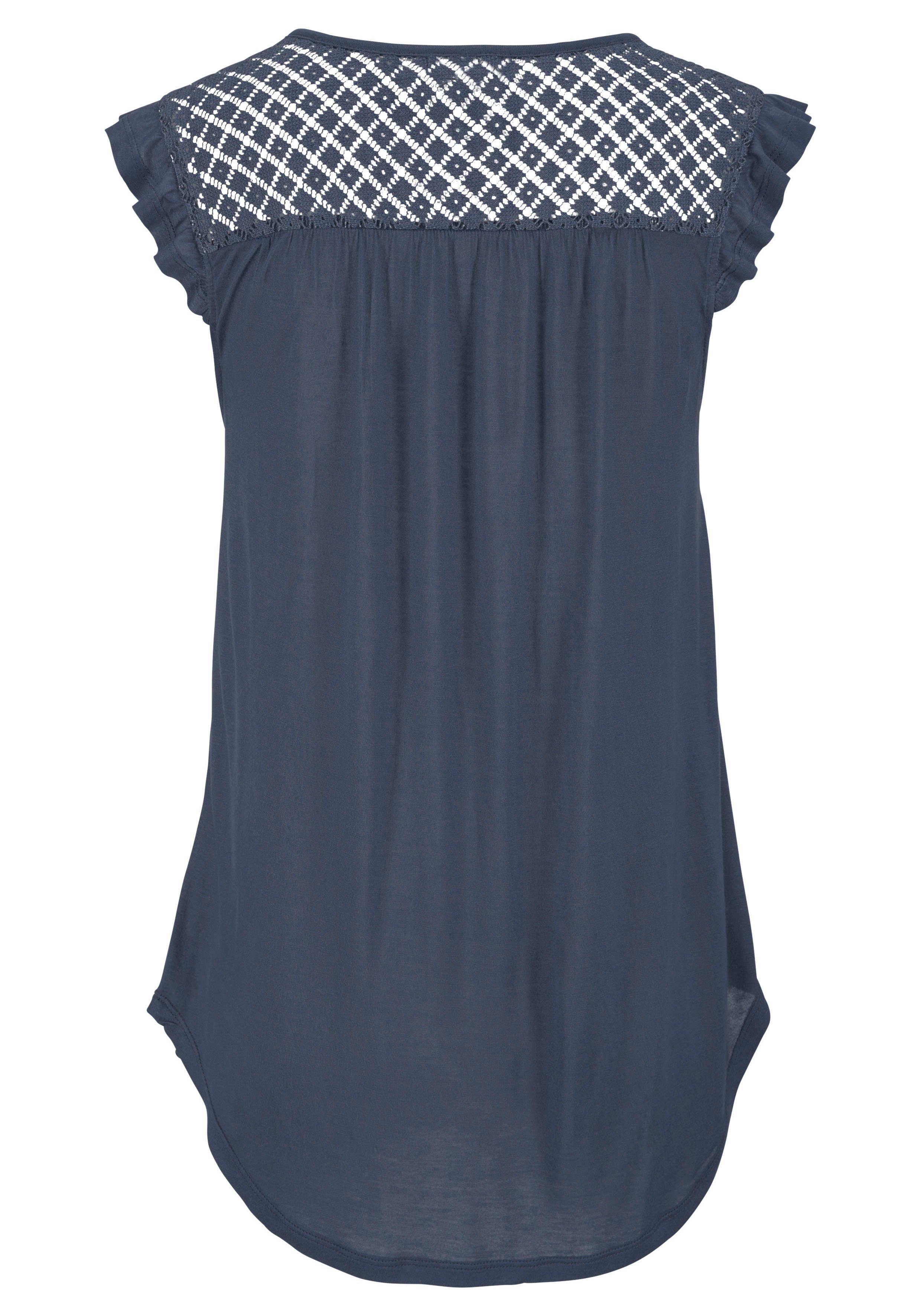 Buffalo Strandshirt met kanten inzet op de rug en ruches, shirt met korte mouwen