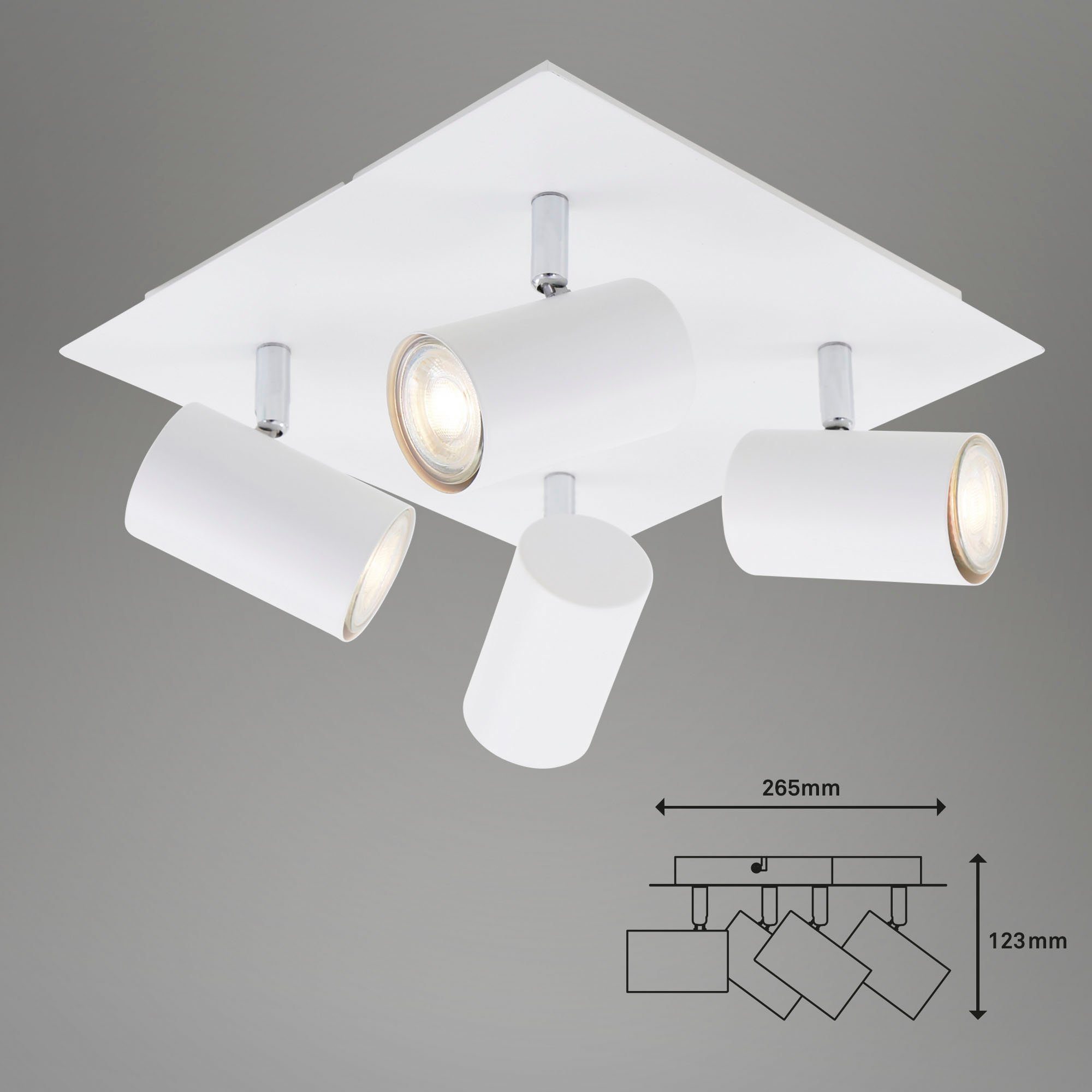 Briloner Leuchten Ledplafondspots 2857046 Run Plafondlamp, 26,5x26,5x12,3 cm, wit, max. 40W, GU10, woonkamer, gang