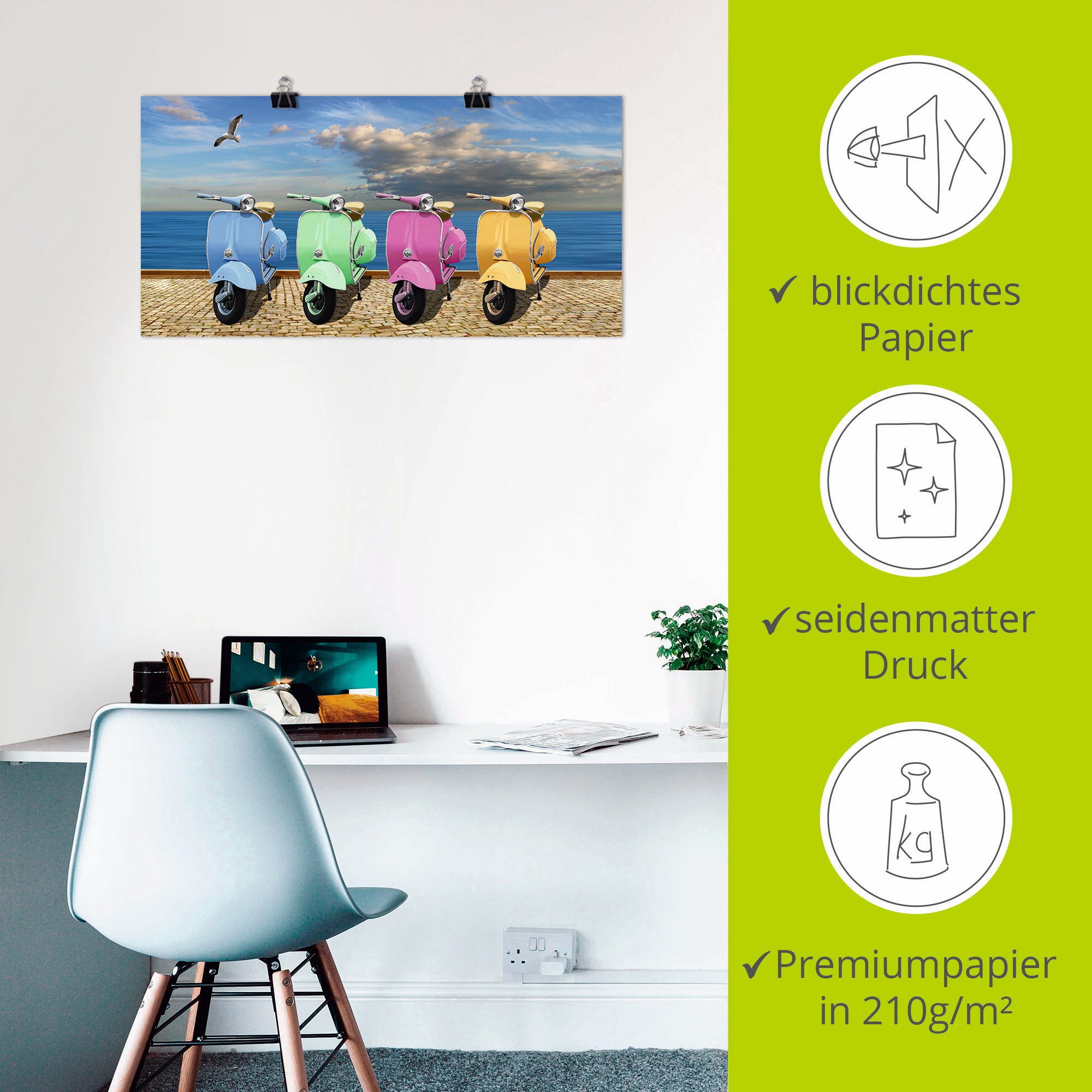 Artland Artprint Vespa-scooter in bonte kleuren als artprint op linnen, poster in verschillende formaten maten