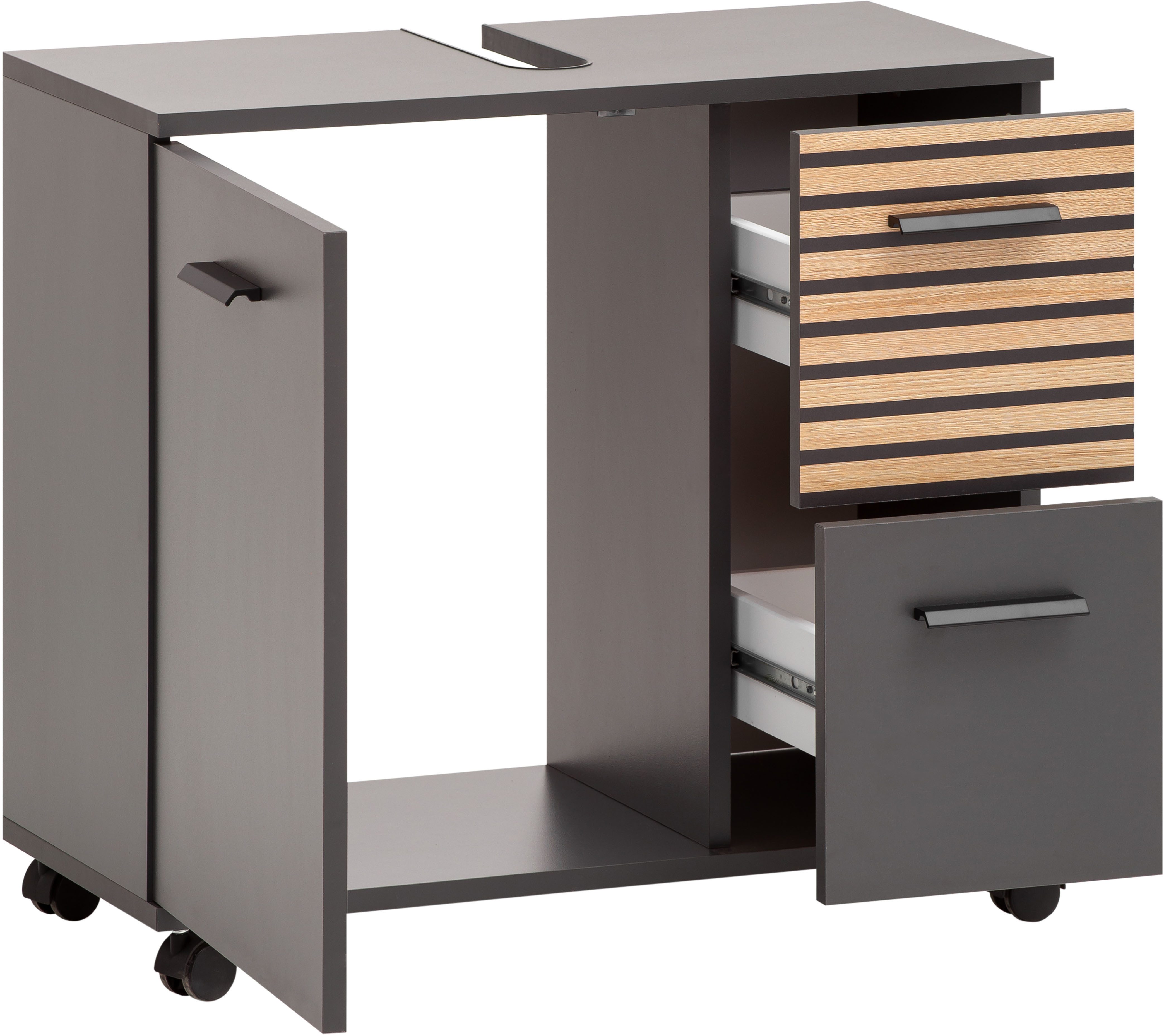 Schildmeyer Wastafelonderkast Katta, breedte 65 cm Bovenblad met sifonaansluiting, lade met akoestische print