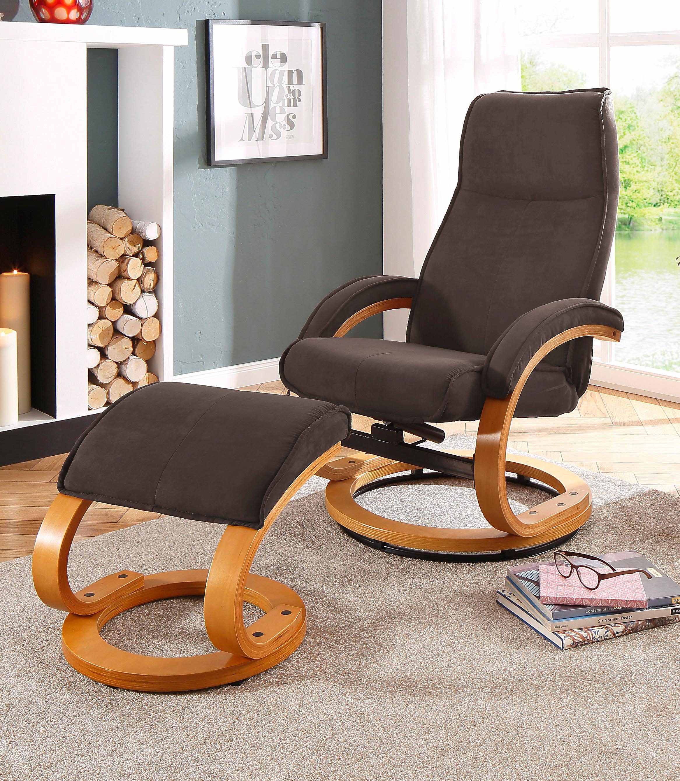 Home affaire Relaxfauteuil Paris verstelbaar, microvezel, natuurleer, geweven stof, zithoogte 46 cm (set, 2 stuks)