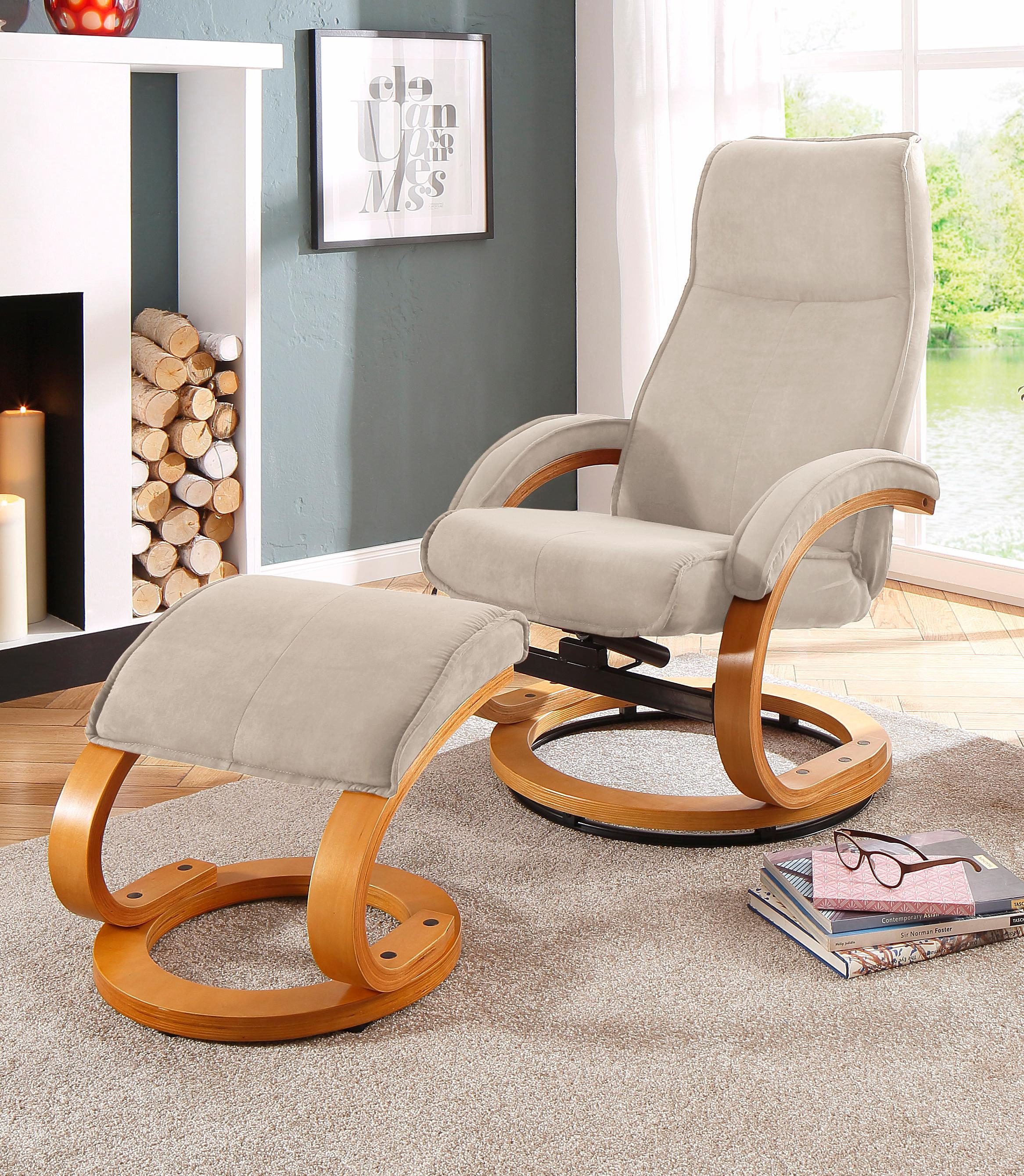 Home affaire Relaxfauteuil Paris, tv-stoel met poef en handmatige ligfunctie verstelbaar, microvezel, natuurleer, geweven stof, zithoogte 46 cm (set, 2 stuks)