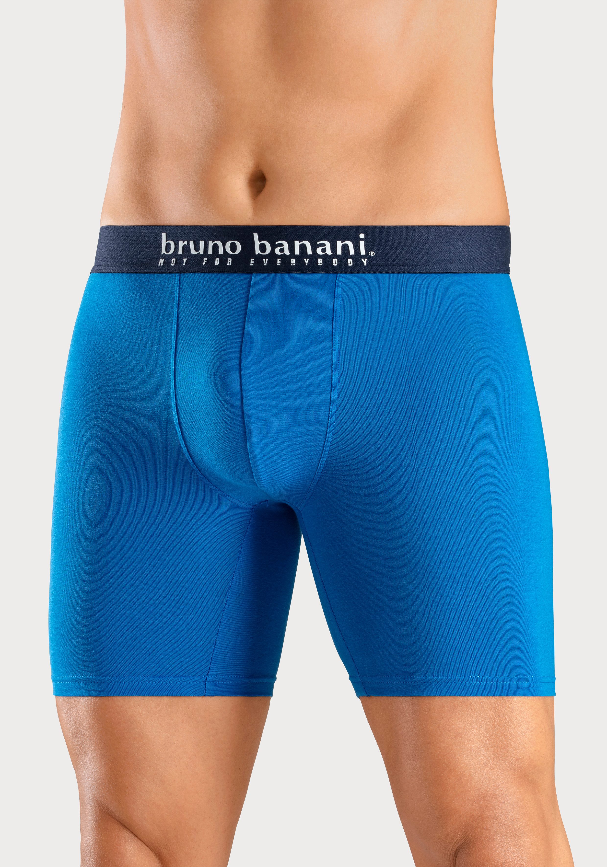 Bruno Banani Lange boxershort met palmprint en effen van katoenmix (4 stuks, Set van 4)
