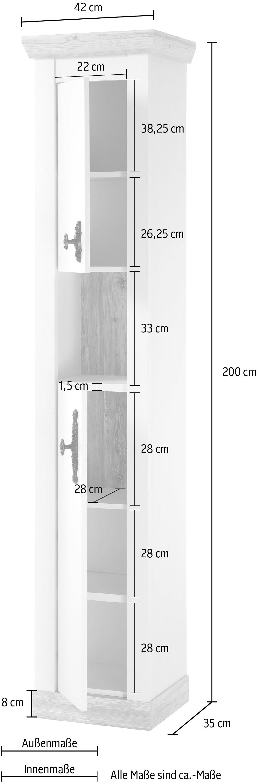 Home affaire Hoge kast Florenz, badkamerkast in landhuisstijl, kast met metalen handgrepen