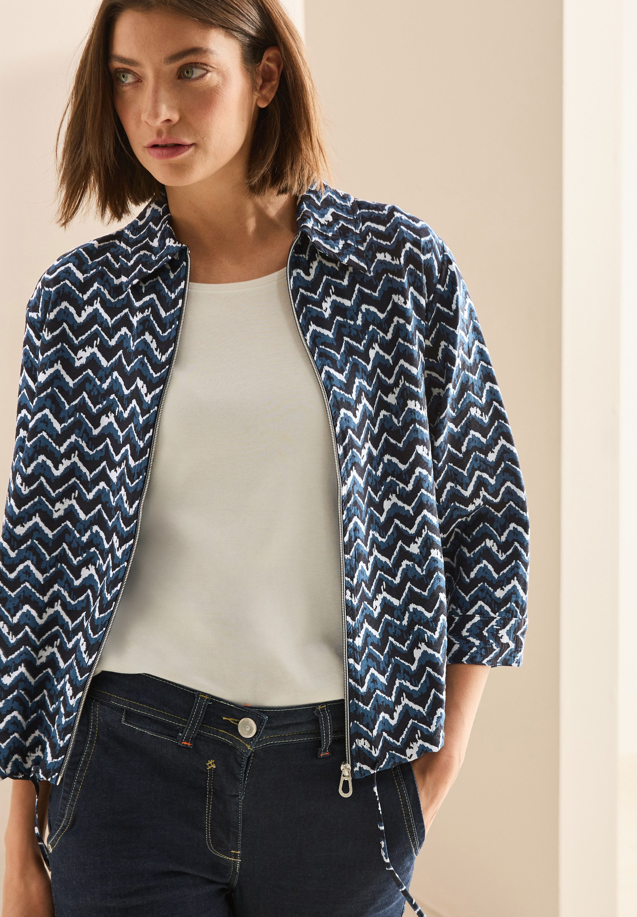 Cecil Blouson met grafische print dames blousons maat M (40) blauw