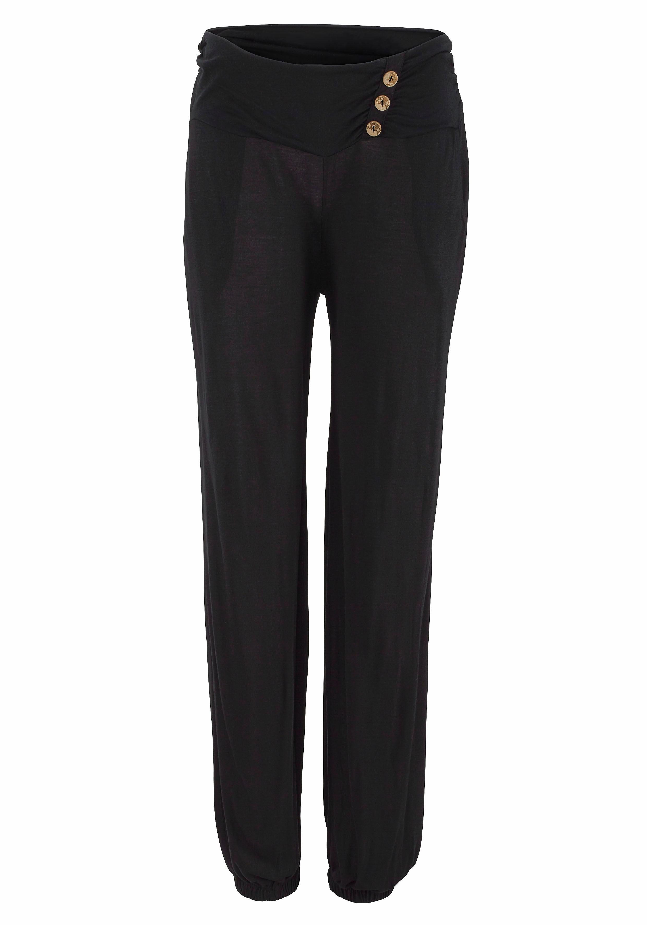 Lascana Strandbroek met sierknopen en zakken, jersey broek, lichtgewicht en elastisch
