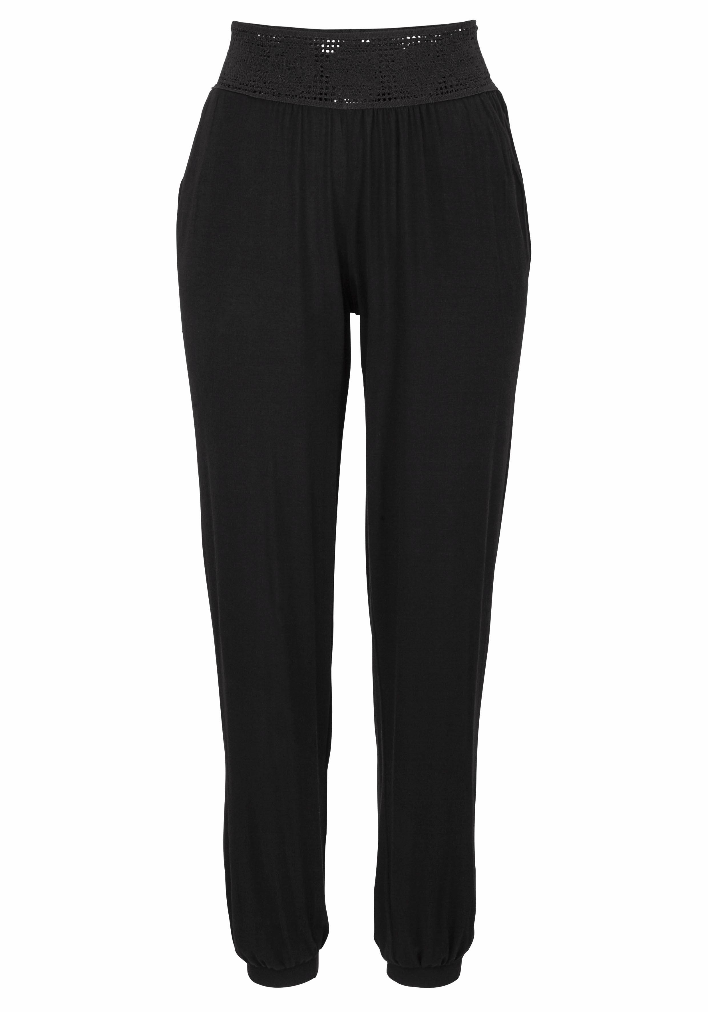 Lascana Strandbroek met gehaakte tailleband en zakken, jersey broek, elastisch, comfortabel