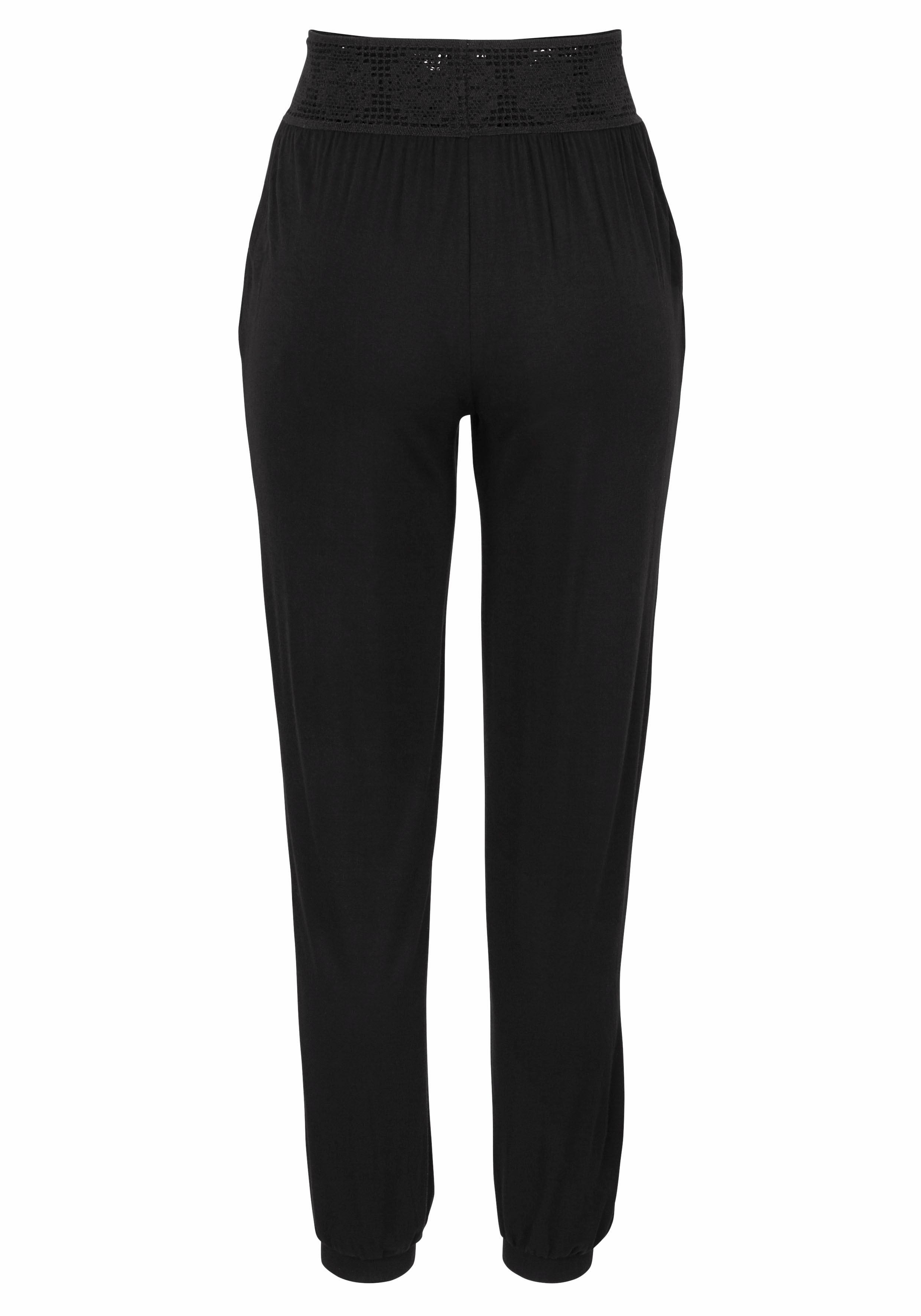 Lascana Strandbroek met gehaakte tailleband en zakken, jersey broek, elastisch, comfortabel